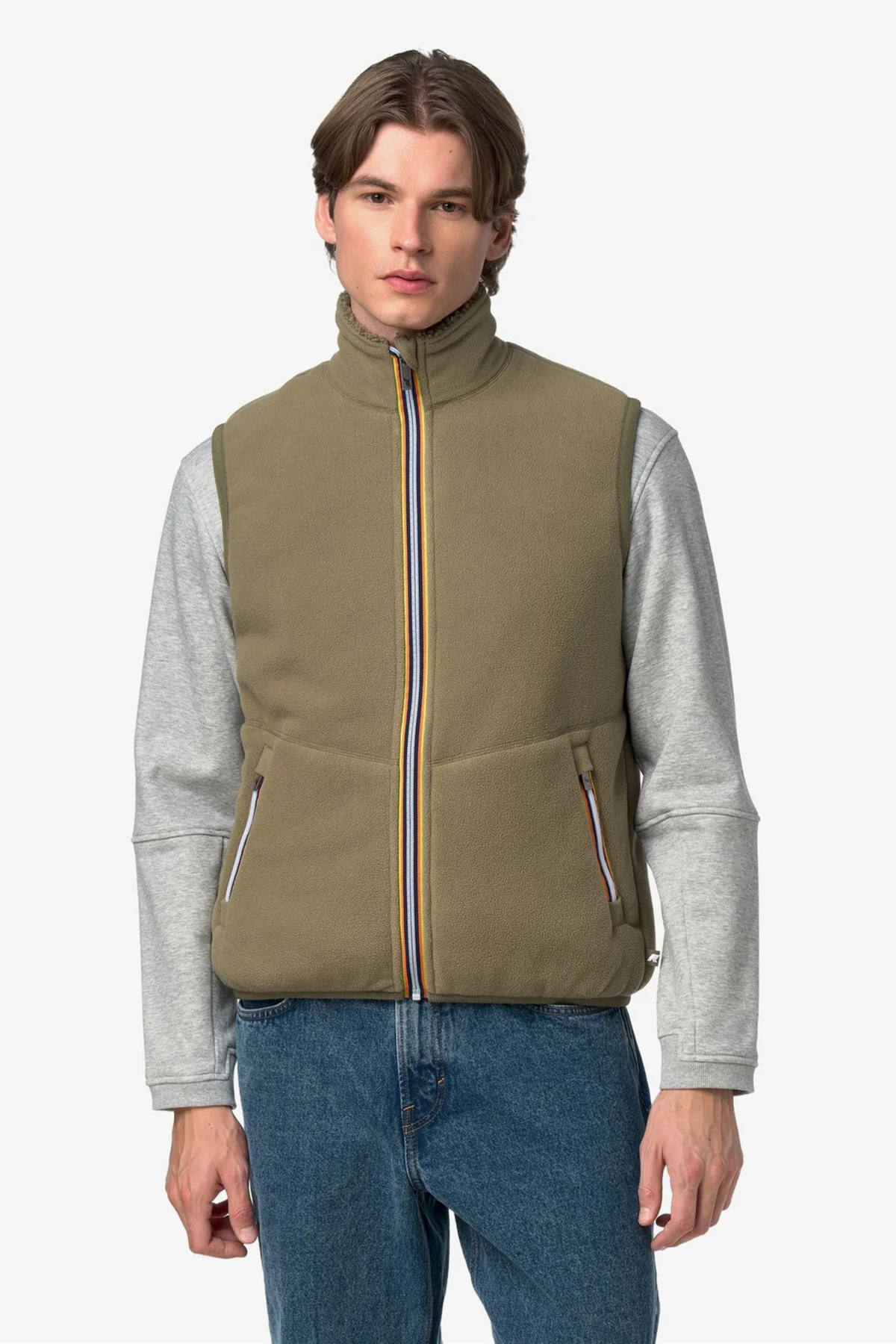 GILET EN POLAIRE DOUBLE YANNICK SHERPA - VERT ARMÉE / BLEU PROFOND