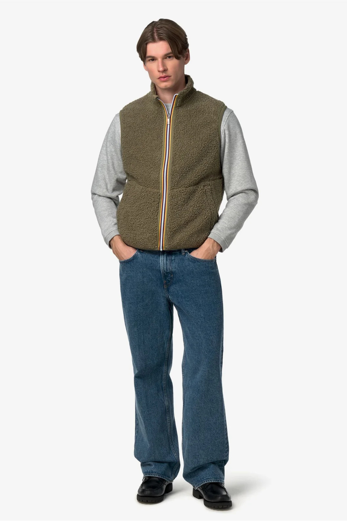 GILET EN POLAIRE DOUBLE YANNICK SHERPA - VERT ARMÉE / BLEU PROFOND
