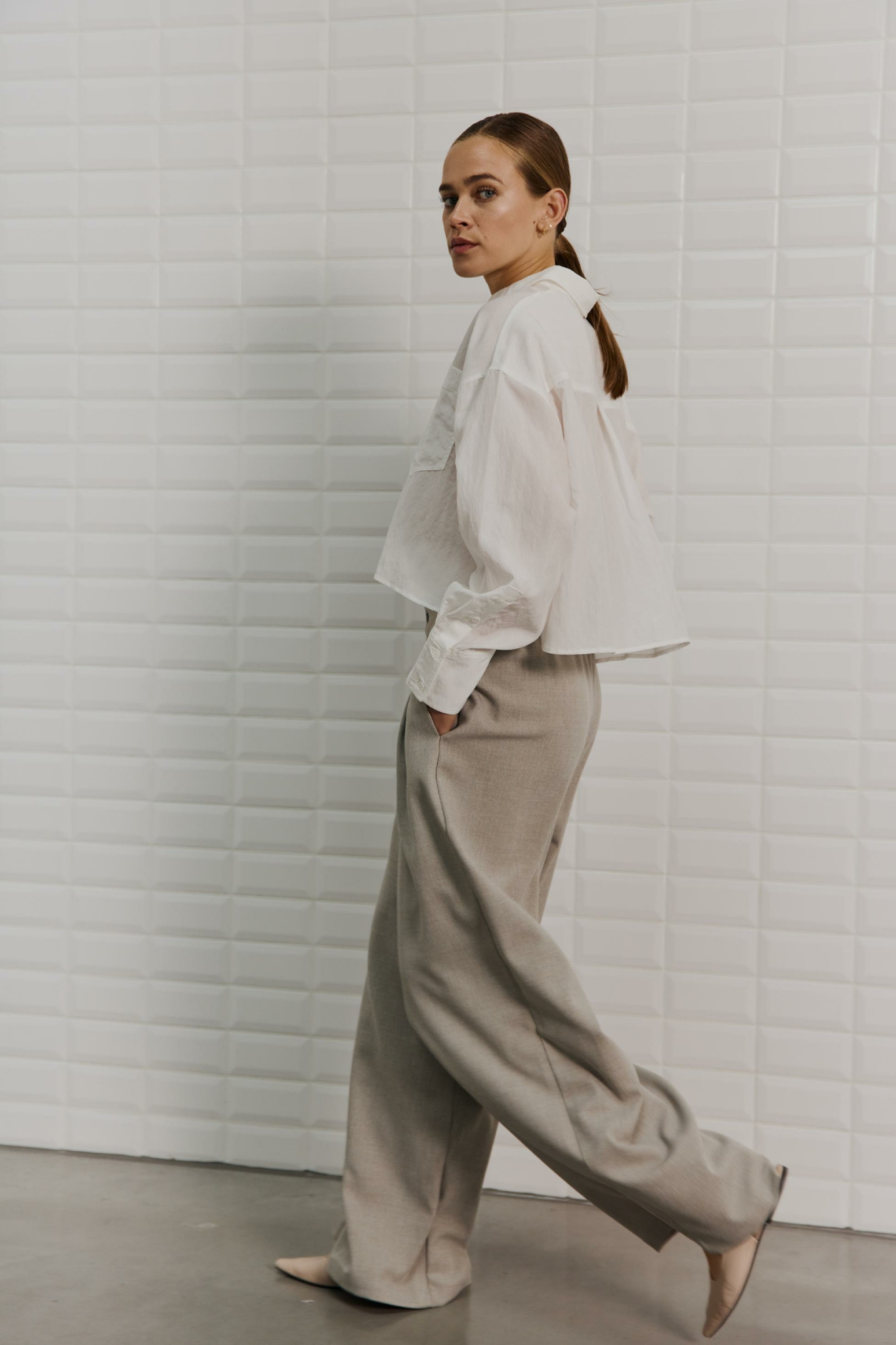 PILAR TAILORED PANT - GREY SAND MELANGE