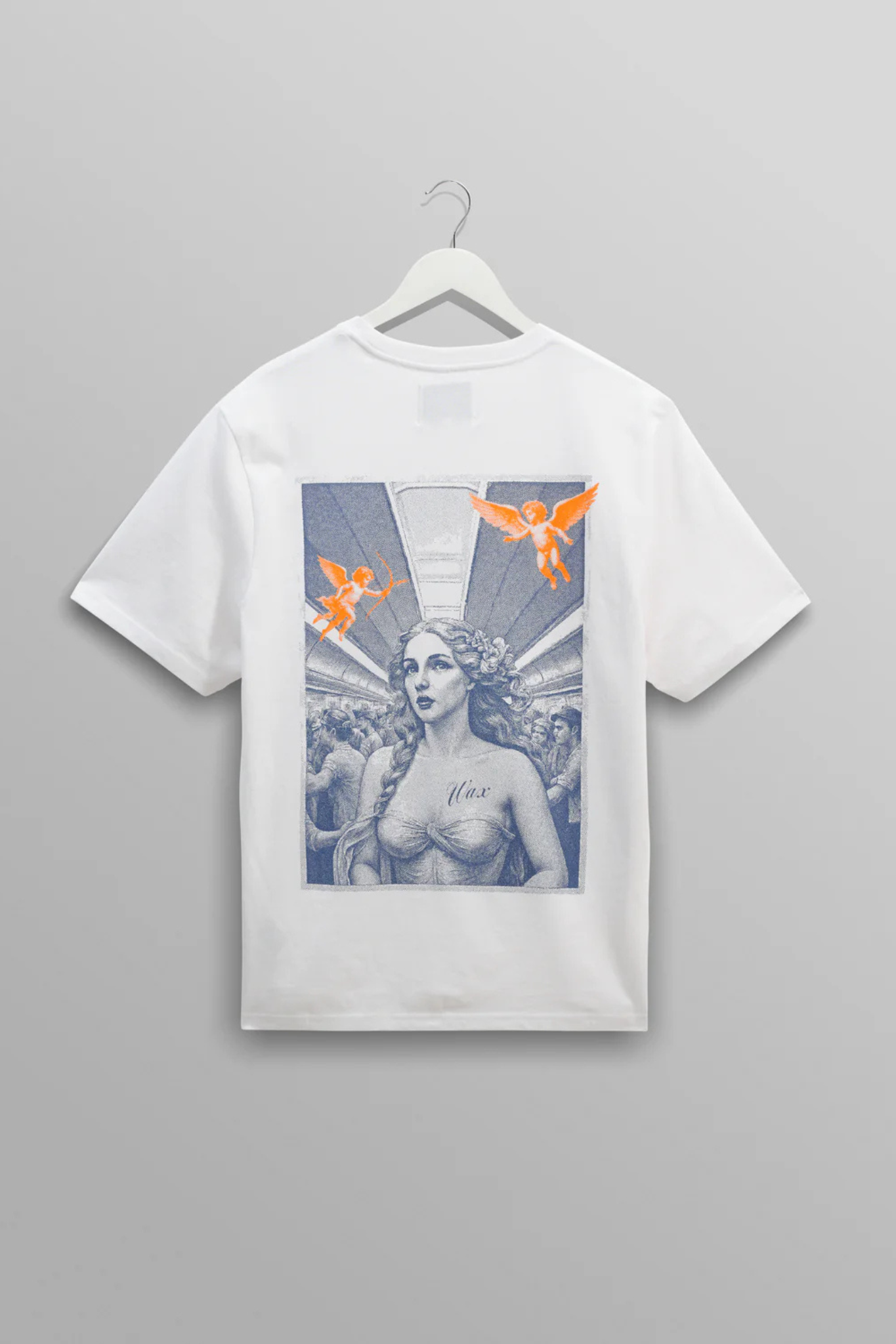 Wax London dean venus on tube t-shirt in white. Back flatlay view 