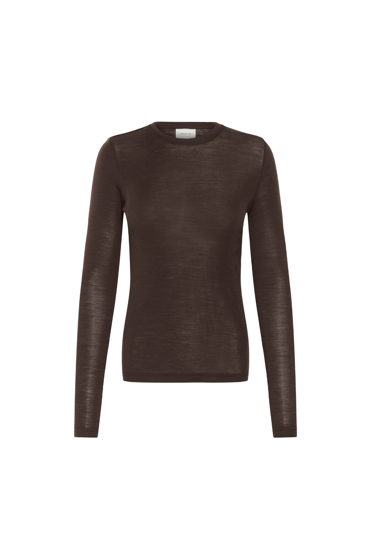 NINIA LS WOOL ROUNDNECK TOP - CHOCOLATE TORTE