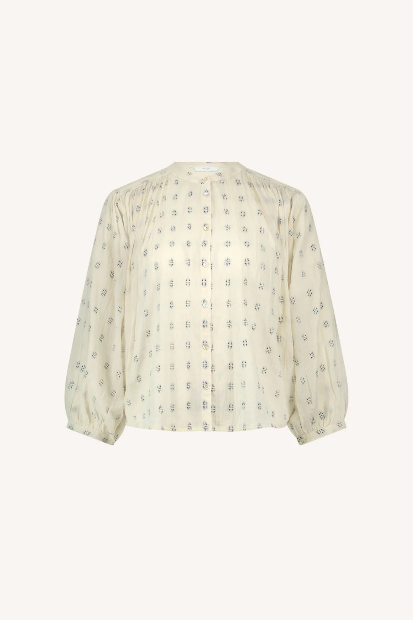 By-Bar becky dali blouse in white and blue. Front flatlay view