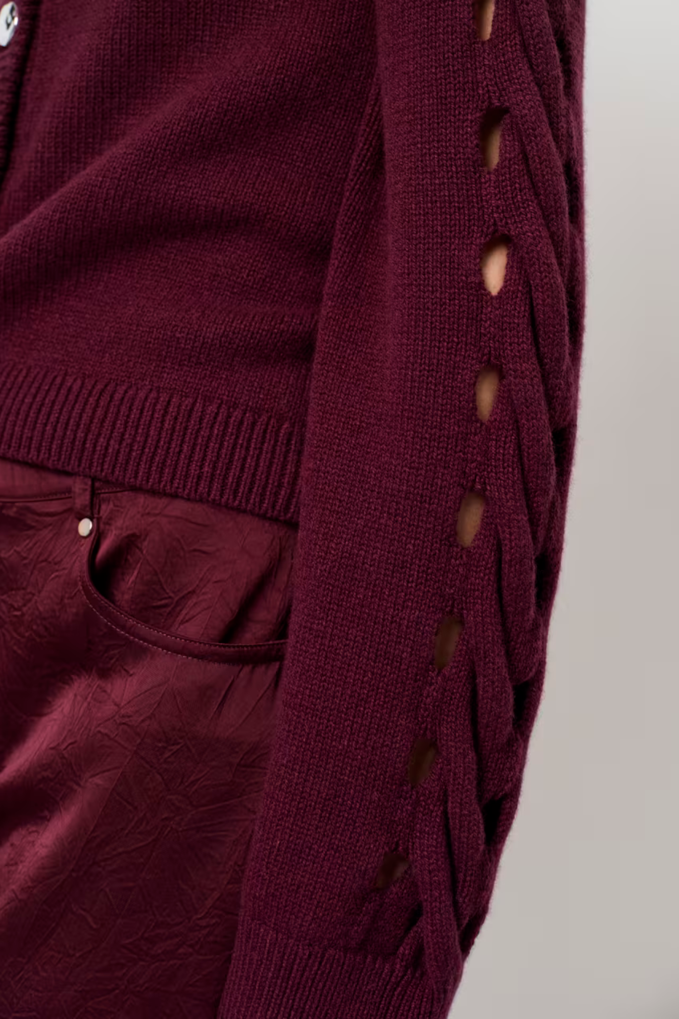 HABY BRAIDED CARDIGAN SWEATER -  MULBERRY RED