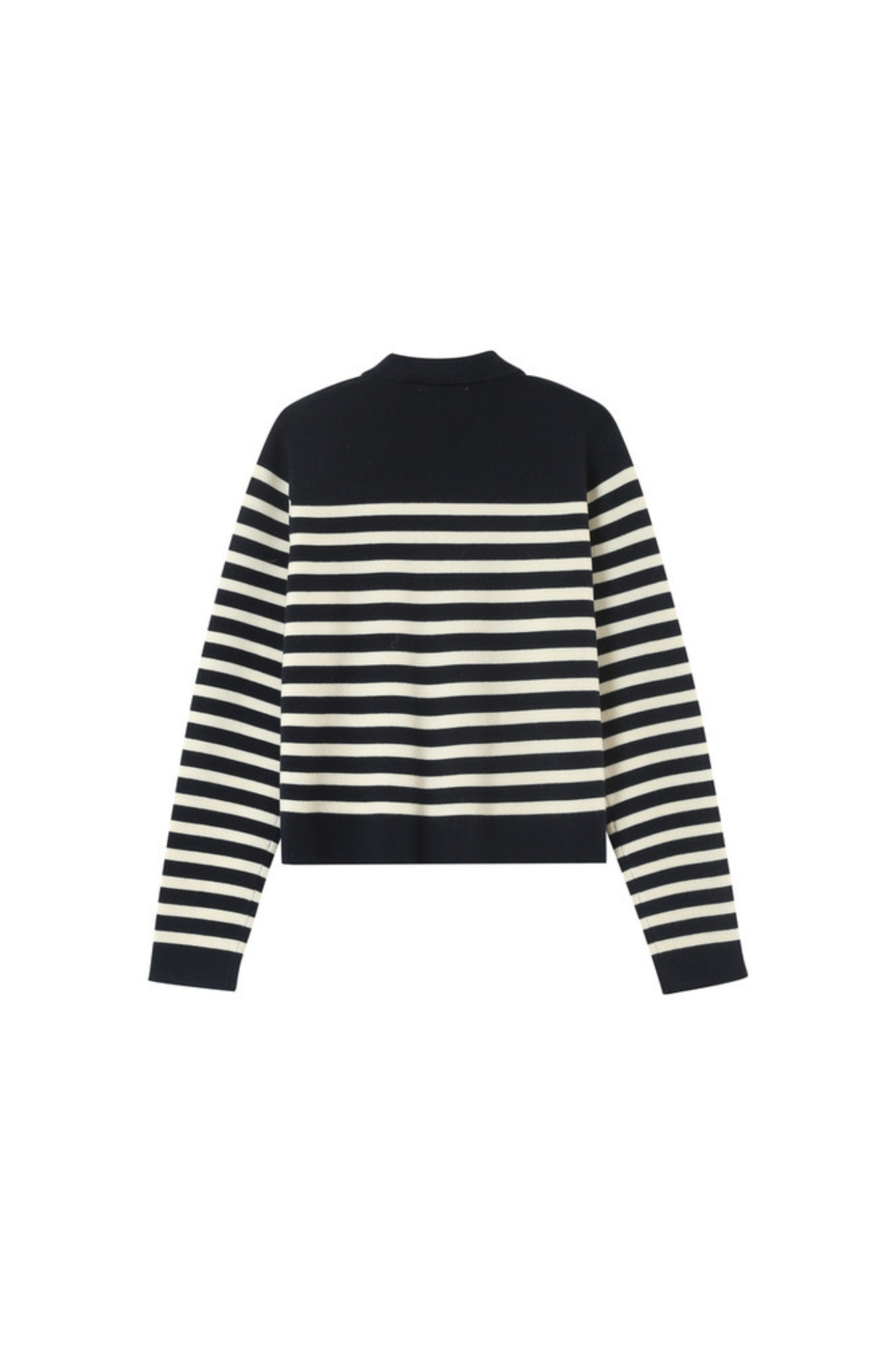 Grace & Mila pam cardigan in marine stripes in black and white. Back flatlay view