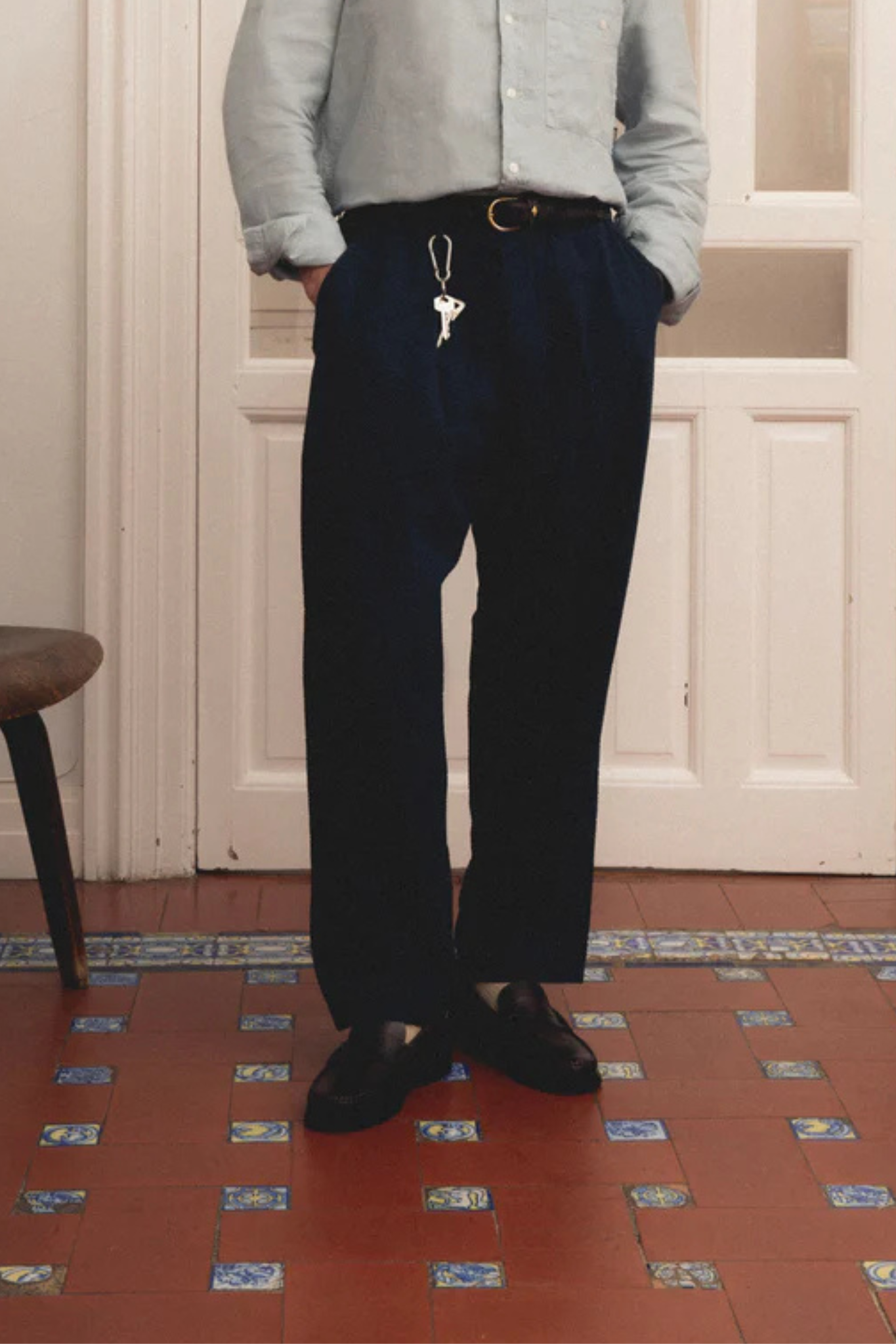 LOOSE SEERSUCKER PANTS - NAVY