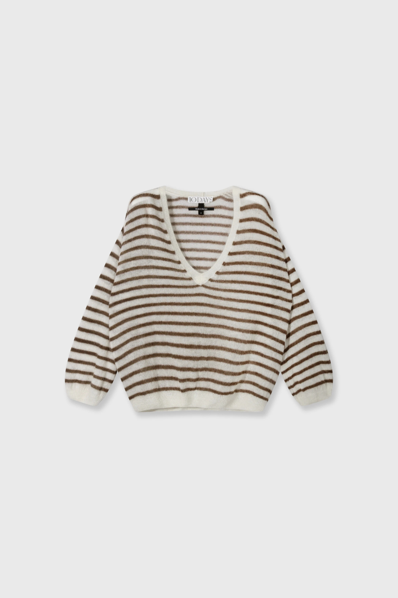 THIN V-NECK KNIT SWEATER - DARK TRUFFLE/ECRU