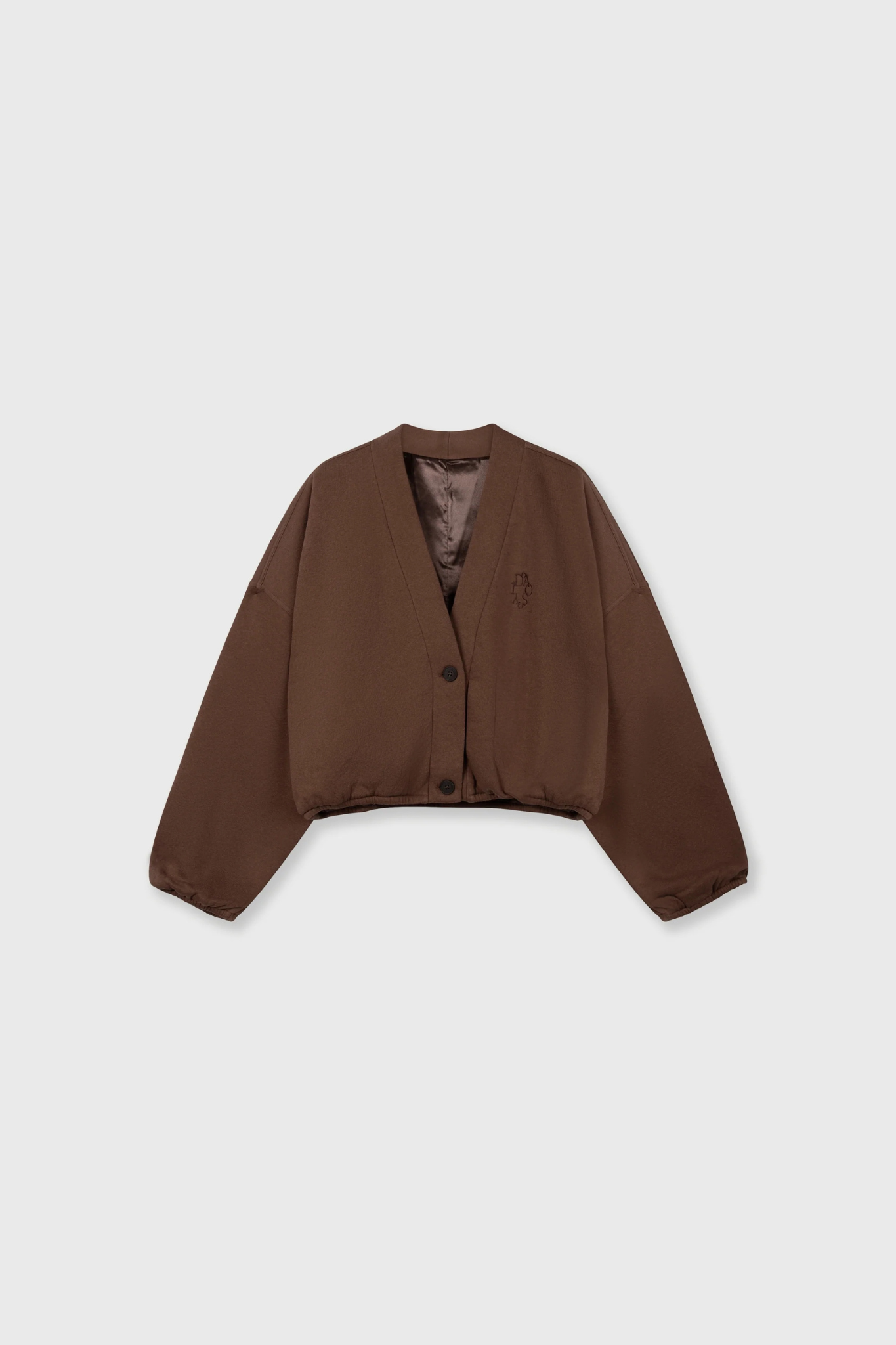 CROPPED BASEBALL CARDIGAN - DARK TRUFFLE
