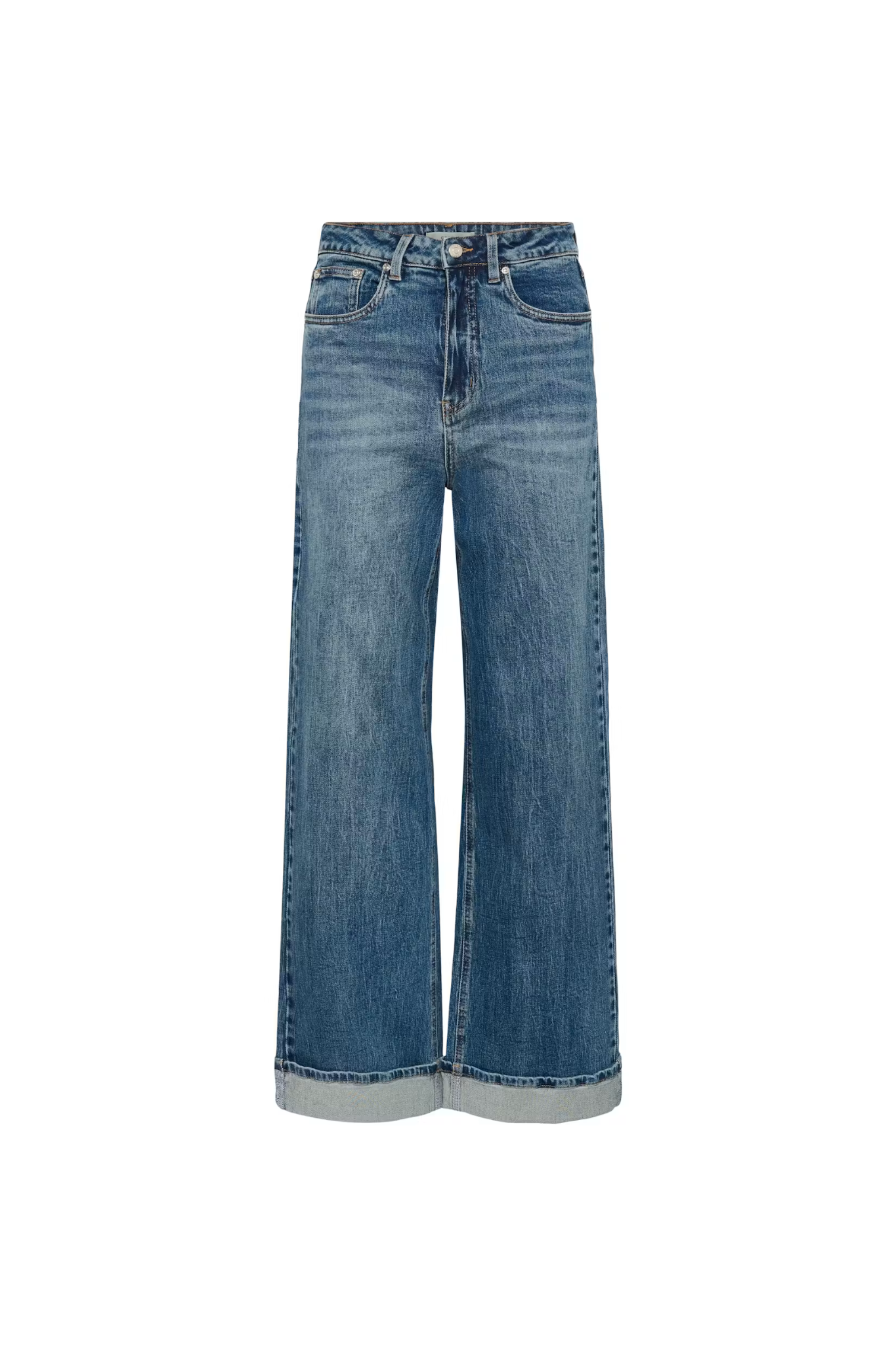 SARA HW WIDE JEANS - WASHED MID BLUE