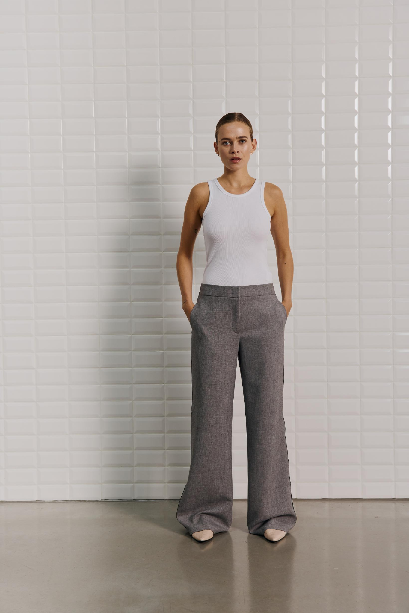 MARINA TAILORED PANT - MID GREY MELANGE