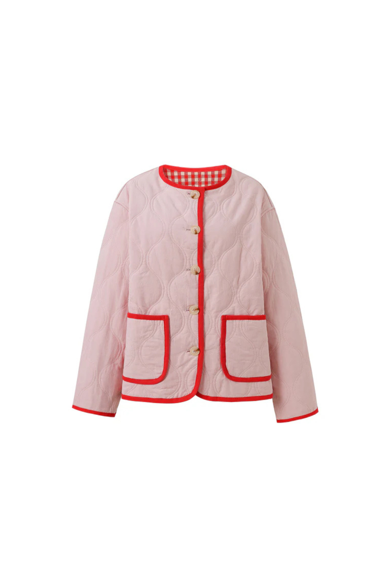 FRNCH alezia jacket in pink and red. Front flatlay view