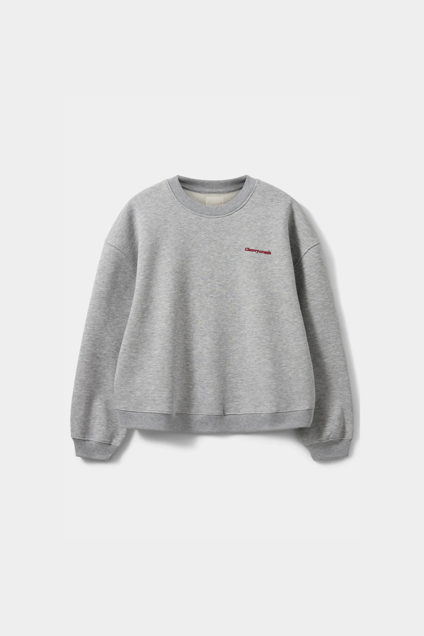 Sofie Schnoor elis sweatshirt in grey melange and cherry graphic in red. Front flatlay view