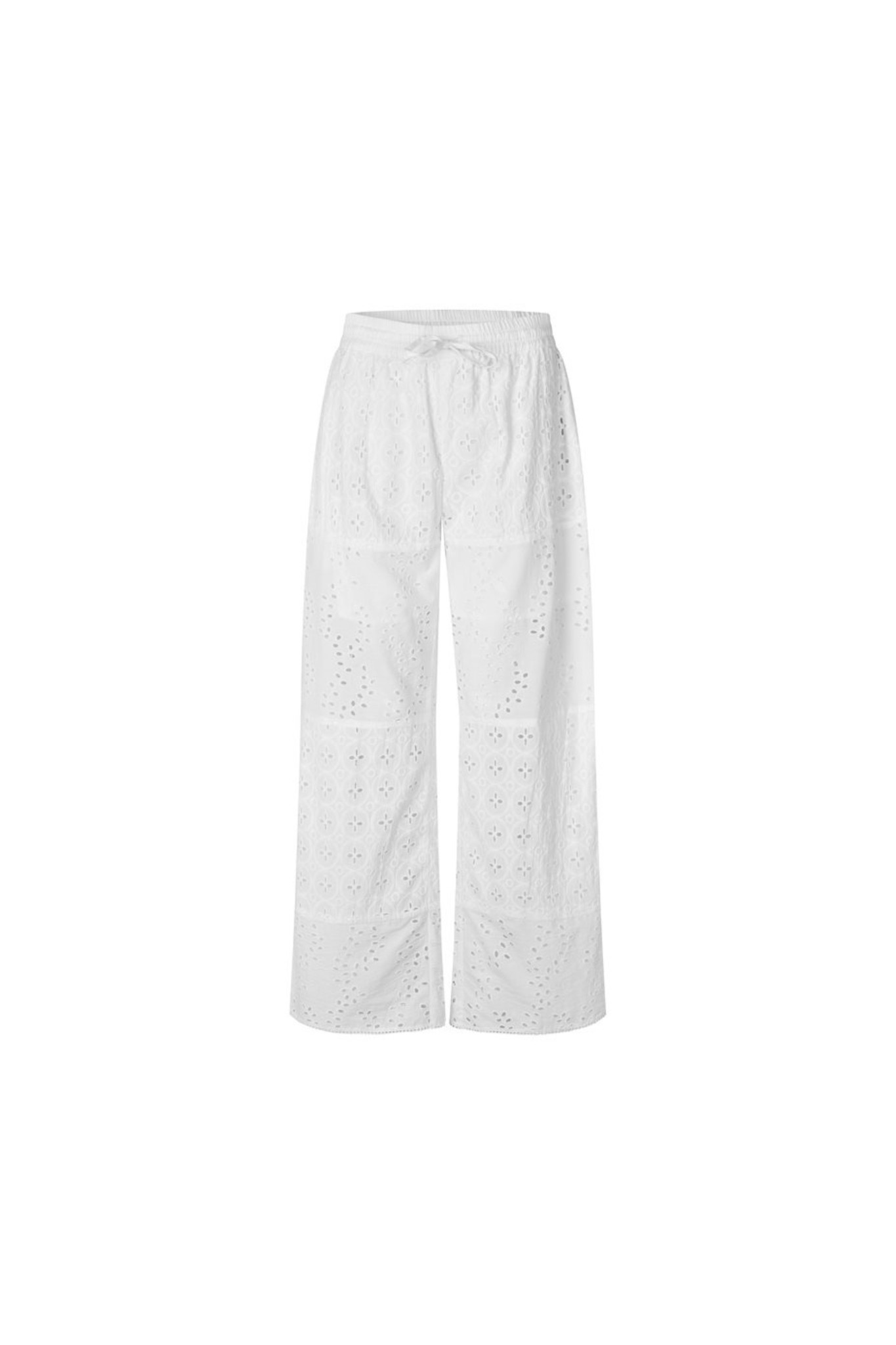 MBYM viljane embroidery pants in white. Front flatlay view
