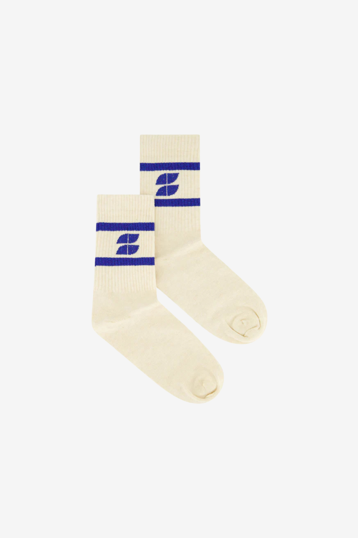 By-Bar white logo socks with logo in blue.