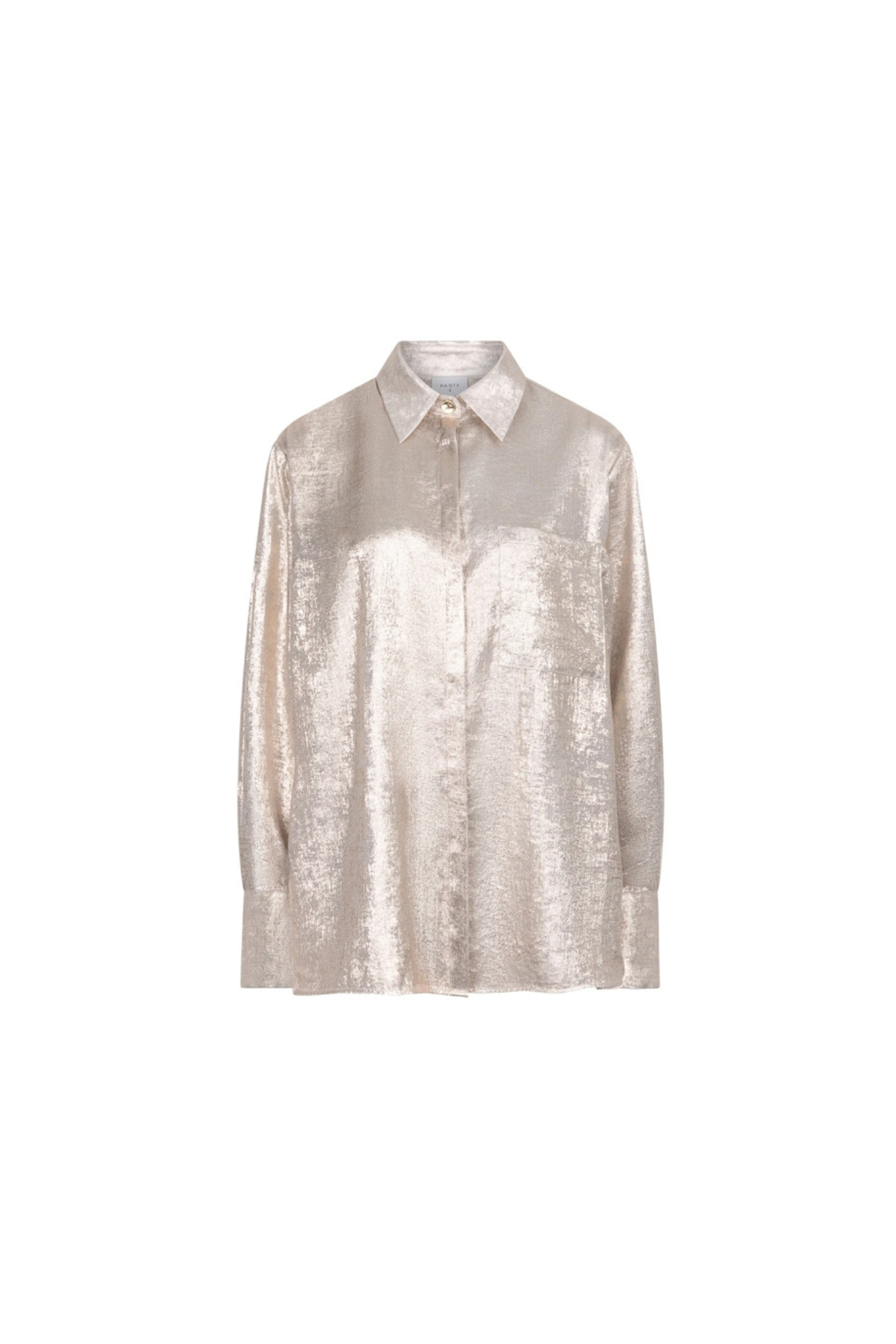 Dante6 Cathin metallic long shirt in champagne. Front flatlay view