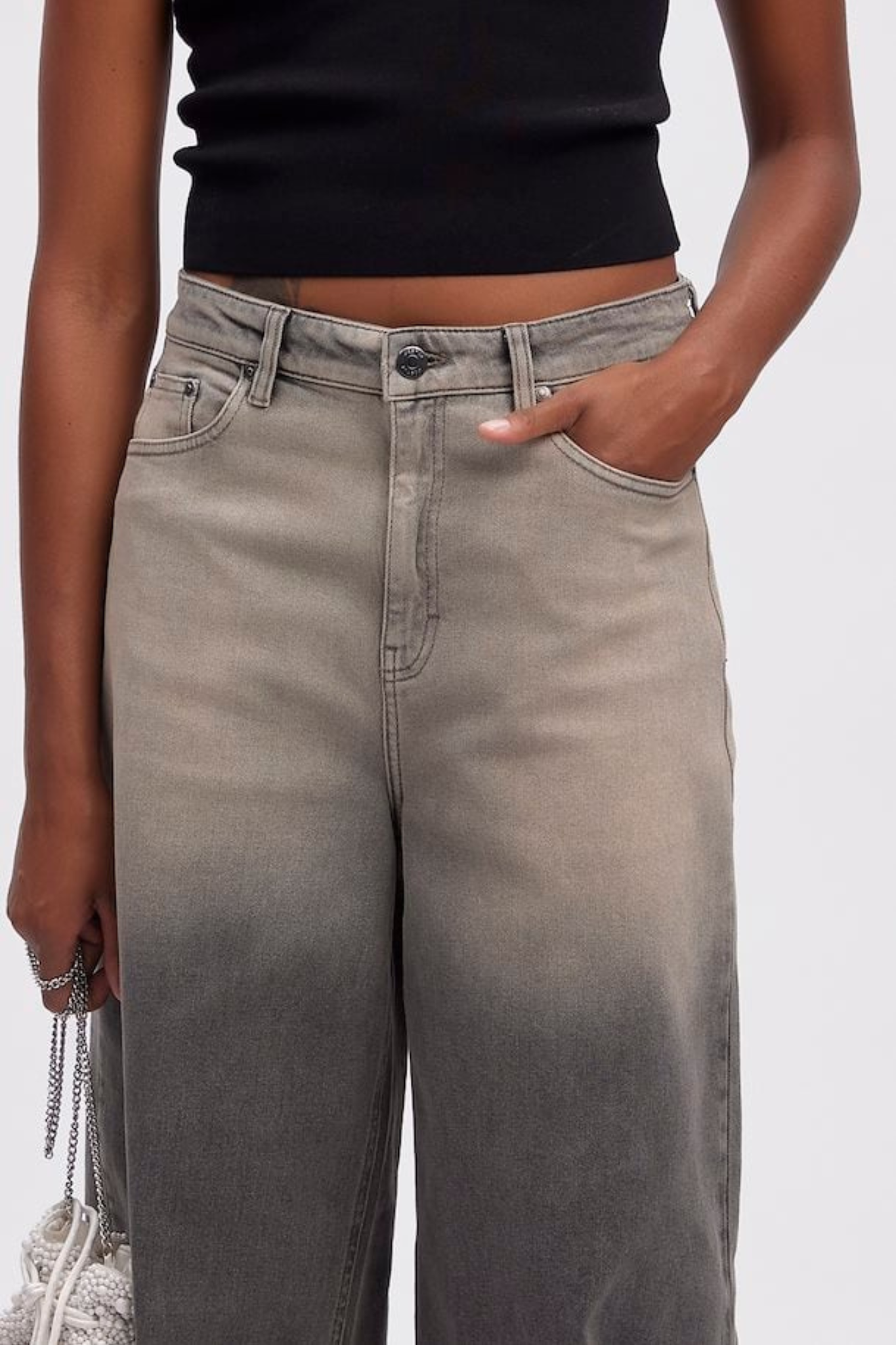 ZORELLY HW WIDE PANTS - GREY FAIDED WASH