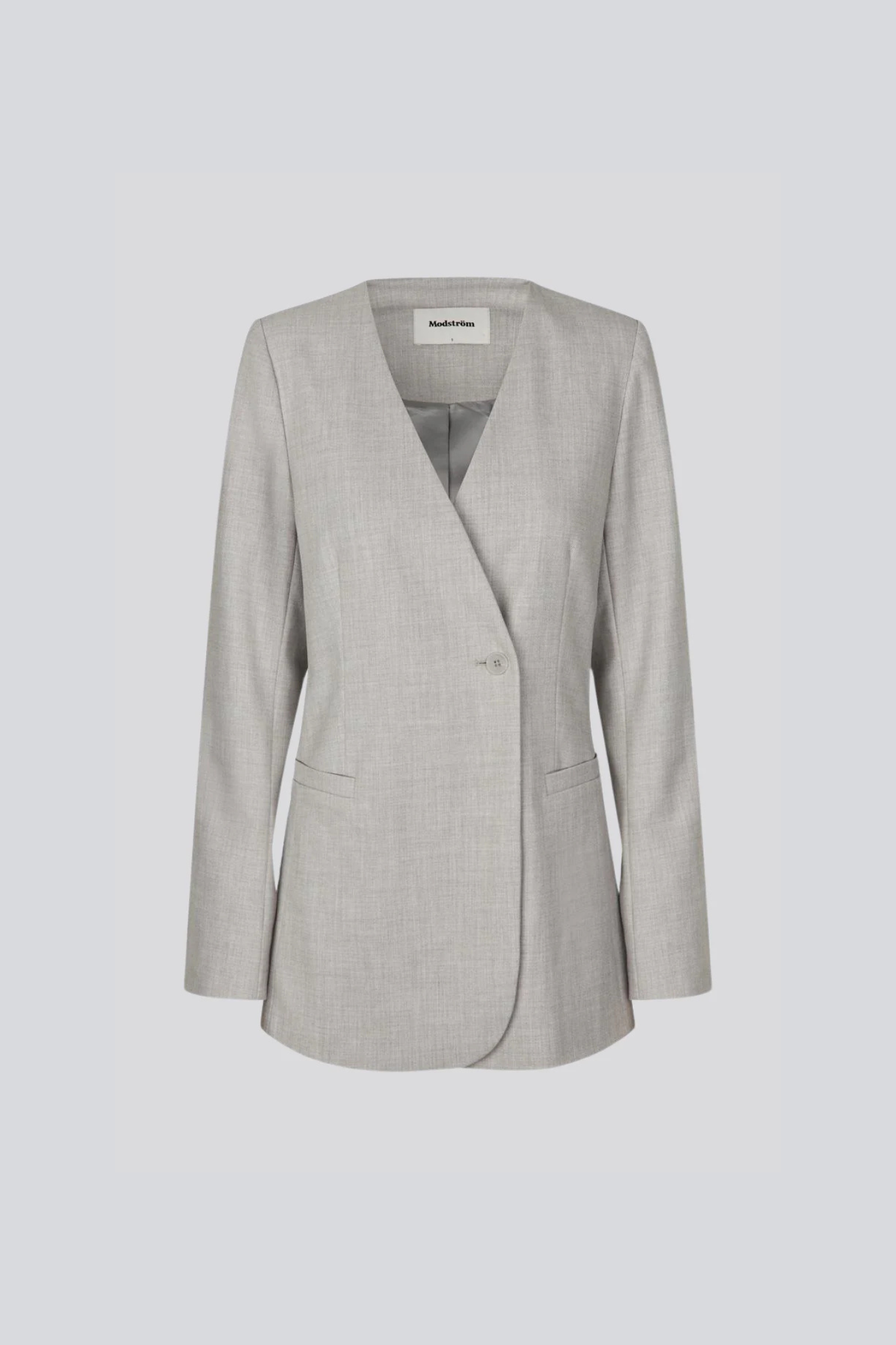 Modstrom heart fitted blazer in light grey melange. Front flatlay view