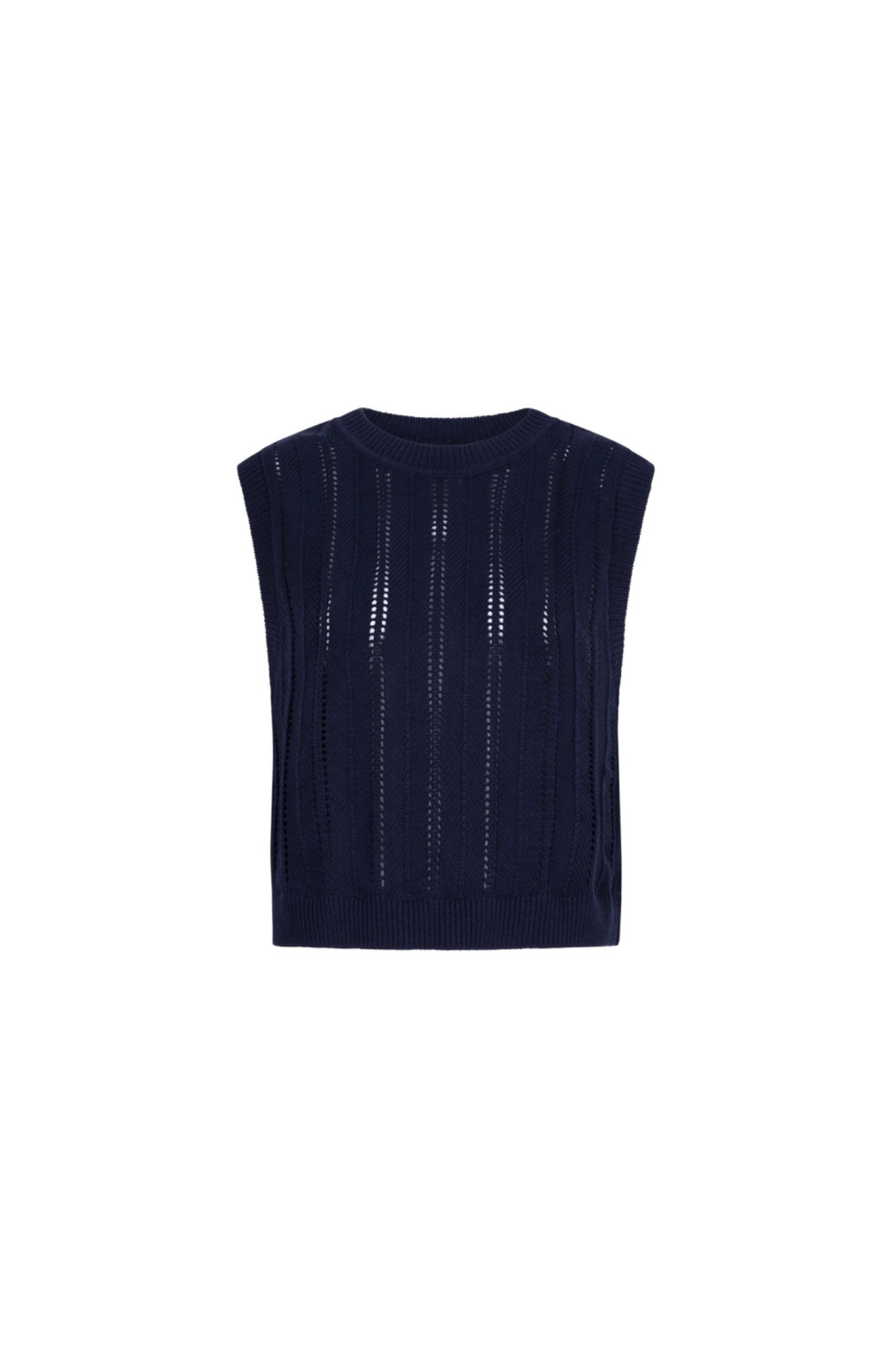 Dante6 blake sleeveless open back sweater in blue. Front flatlay view