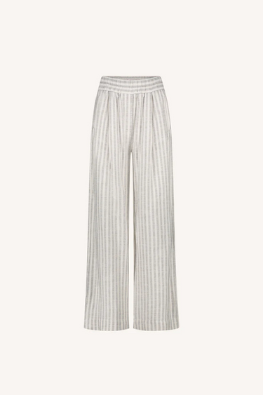 By-Bar Benji striped marine pants in beige and white. Front flatlay view