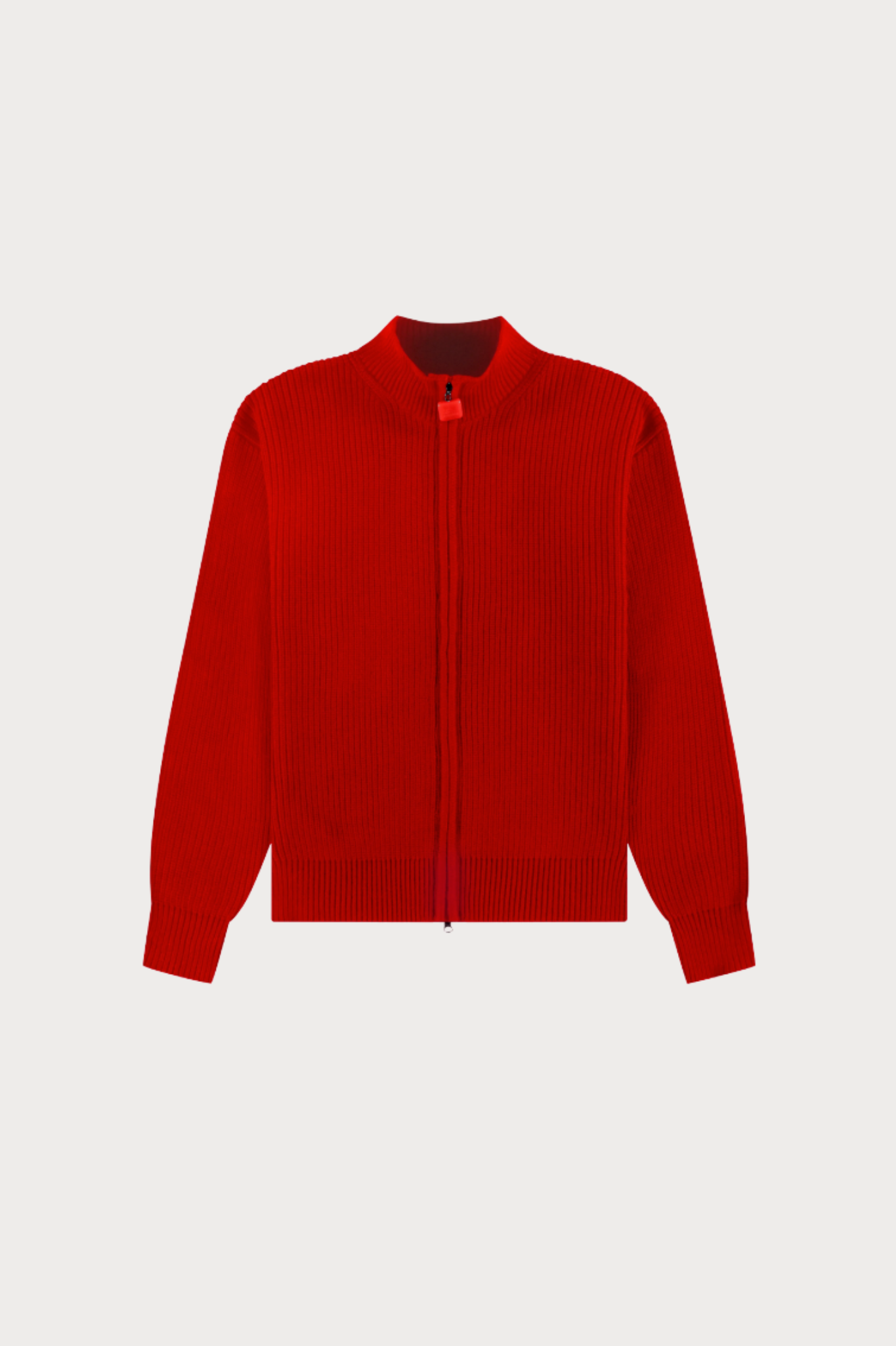 FISHERMAN RIB ZIP UP SWEATER - RED