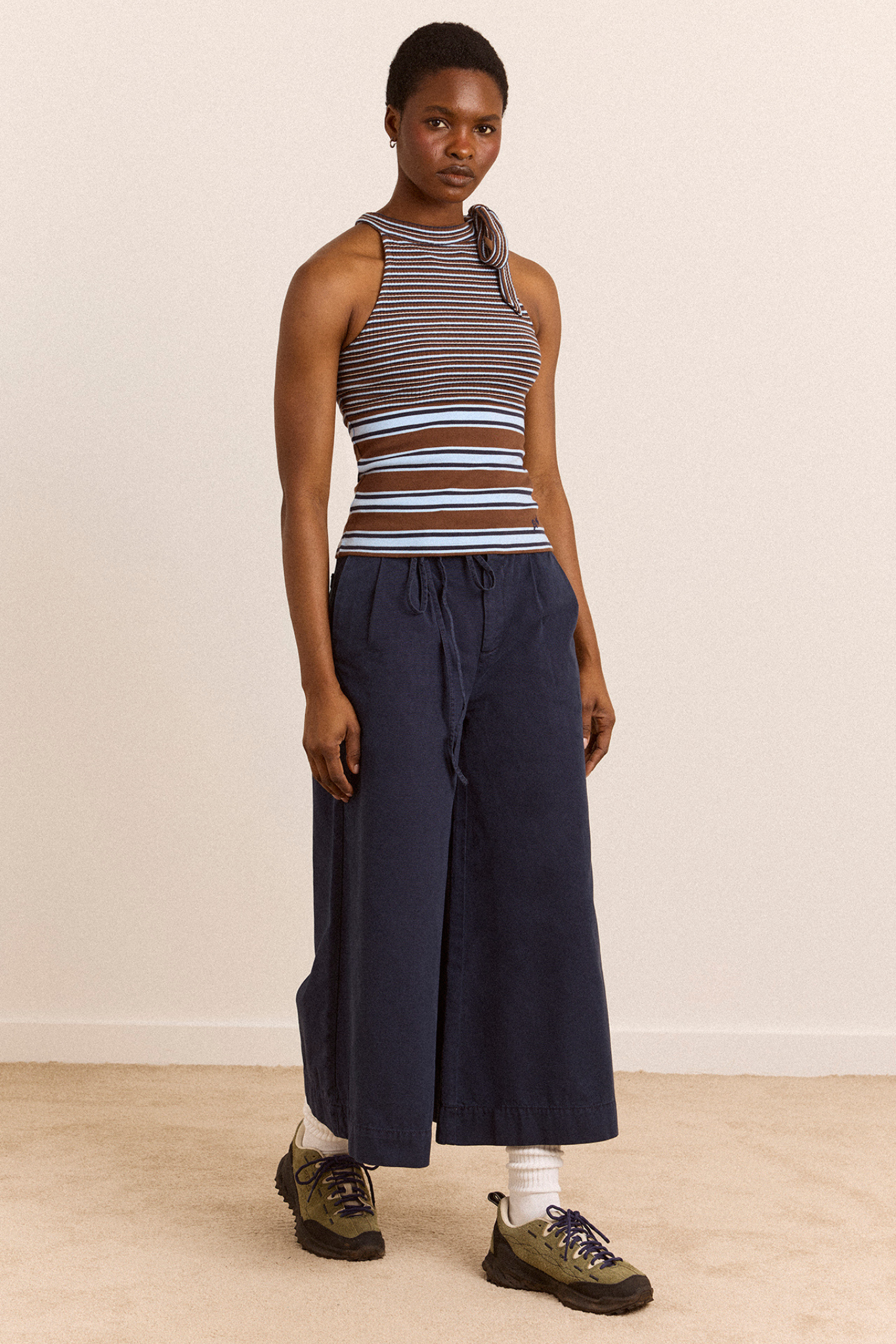 ORIANA HIGH NECK TANK TOP - BLUE STRIPE