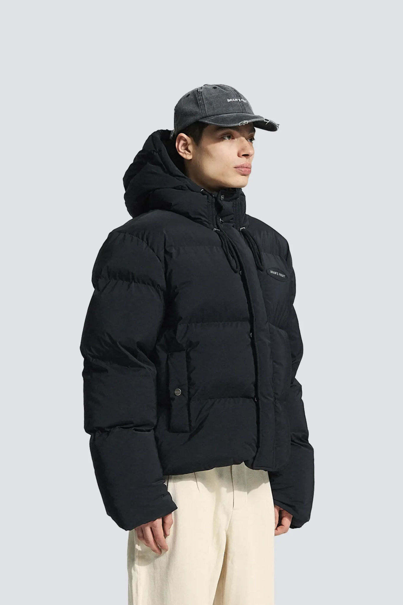 HOODED PUFFER JACKET - BLACK