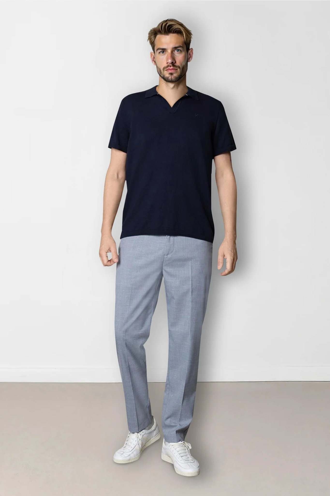 THOMAS KNITTED POLO - NAVY