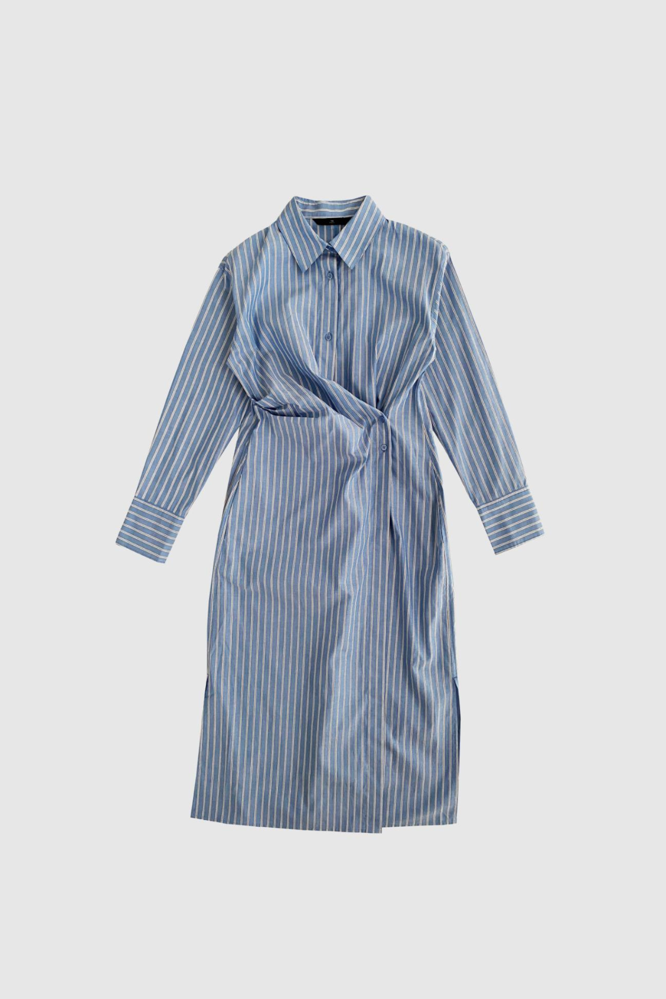 MESA STRIPED LS MIDI DRESS - BLUE/BROWN PINSTRIPE