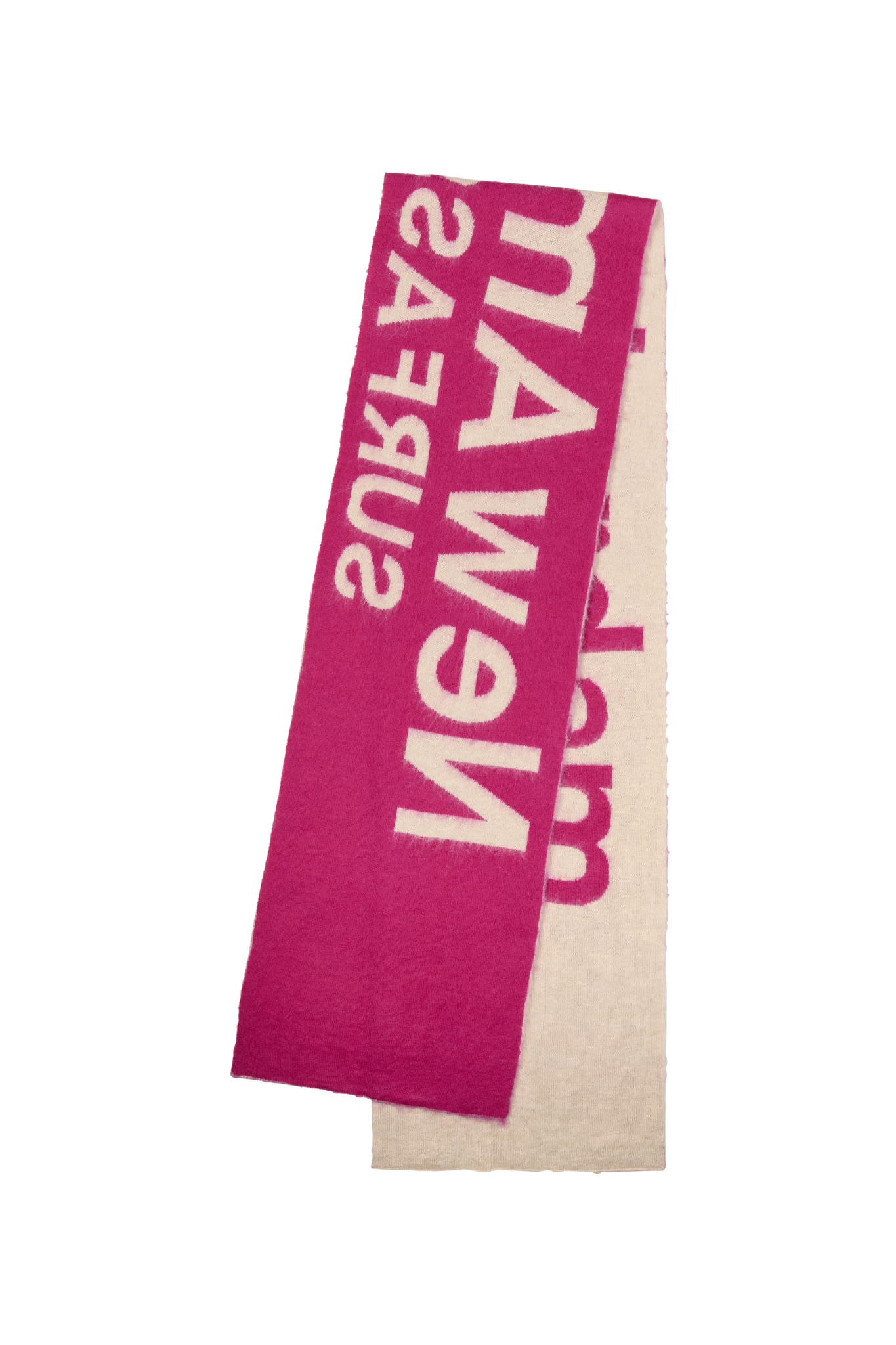 FUZZY NAME SCARF - MAGENTA/ECRU