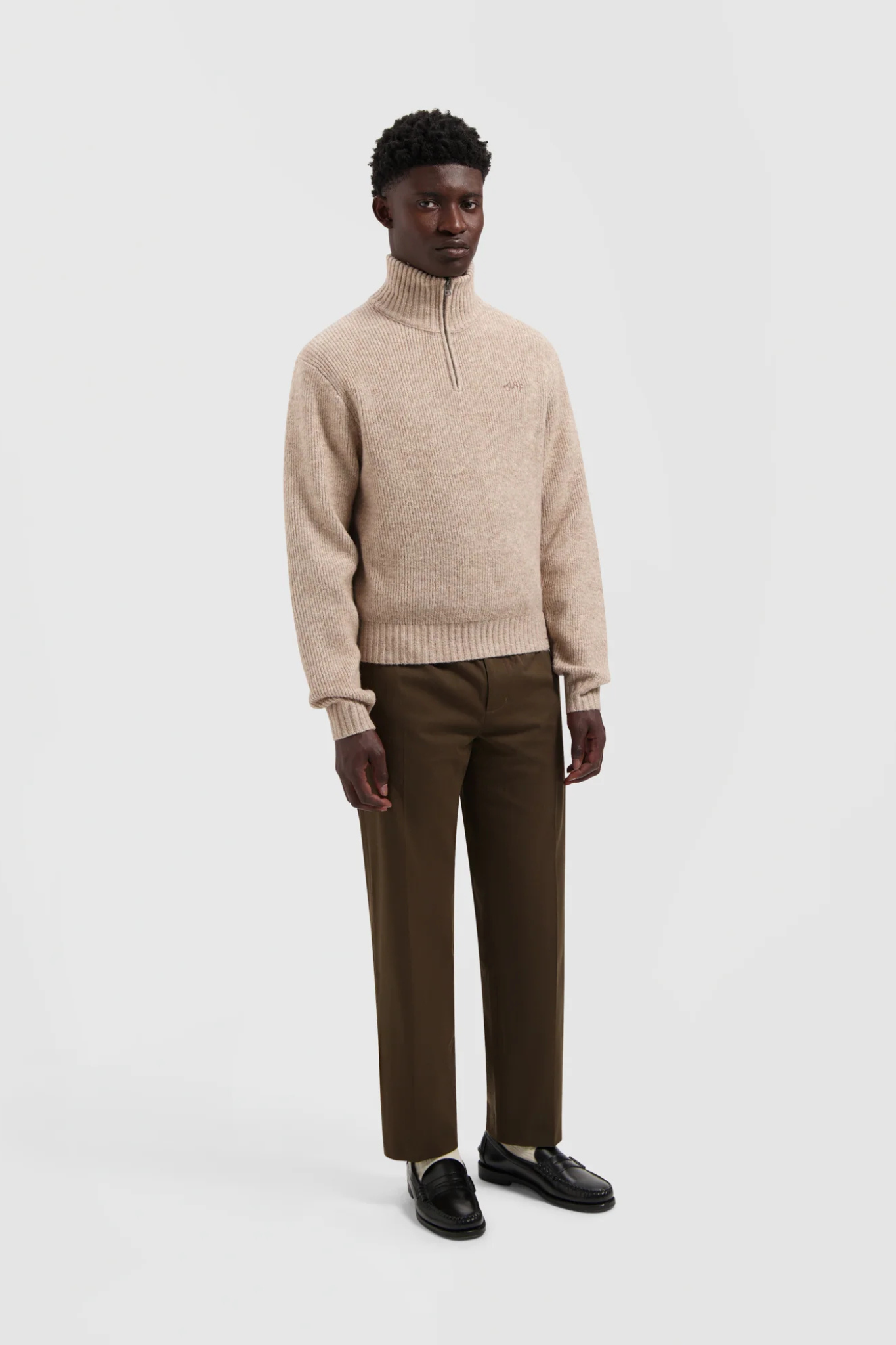 SIGNATURE KNITTED ZIP MOCK - HEMP
