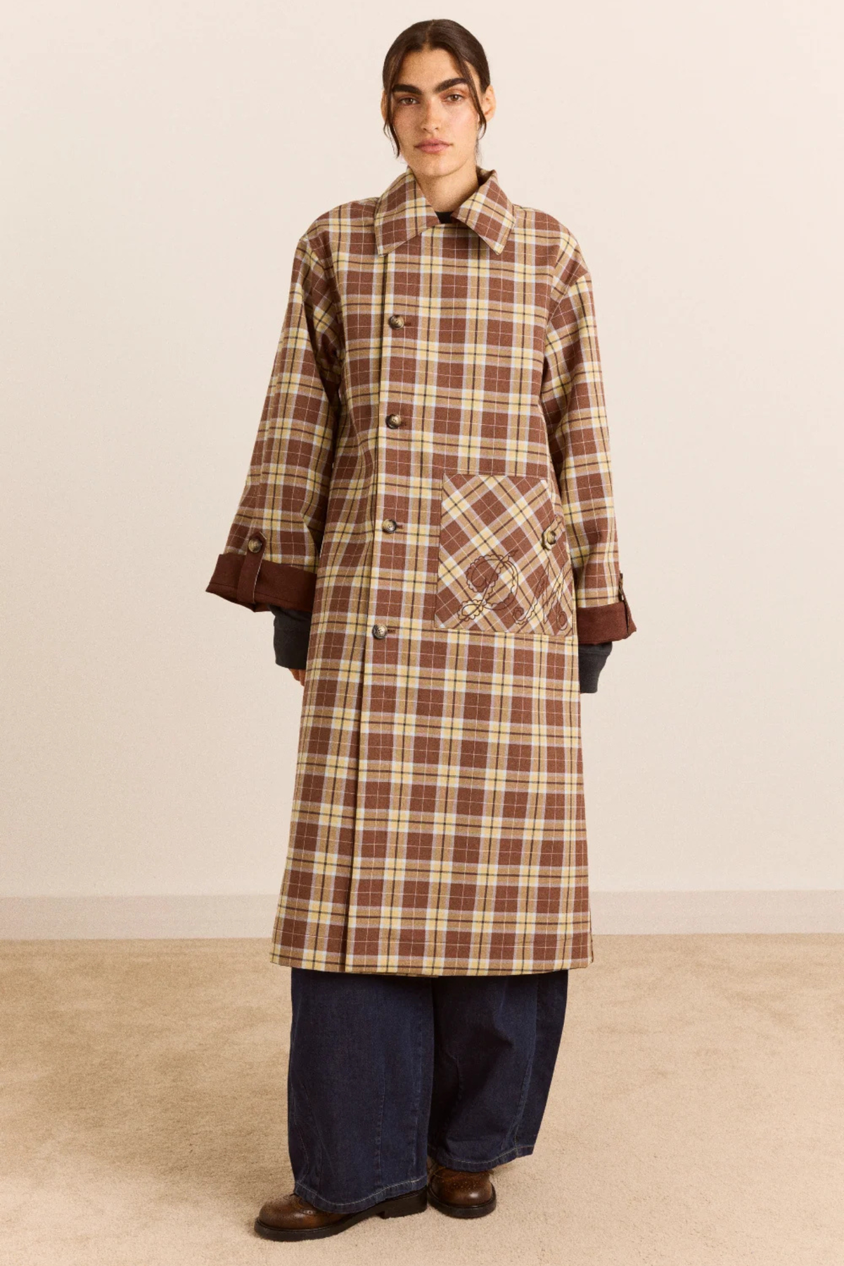 OMKEERBARE LONGLINE JERRY TRENCH JAS - CHOCOLADE