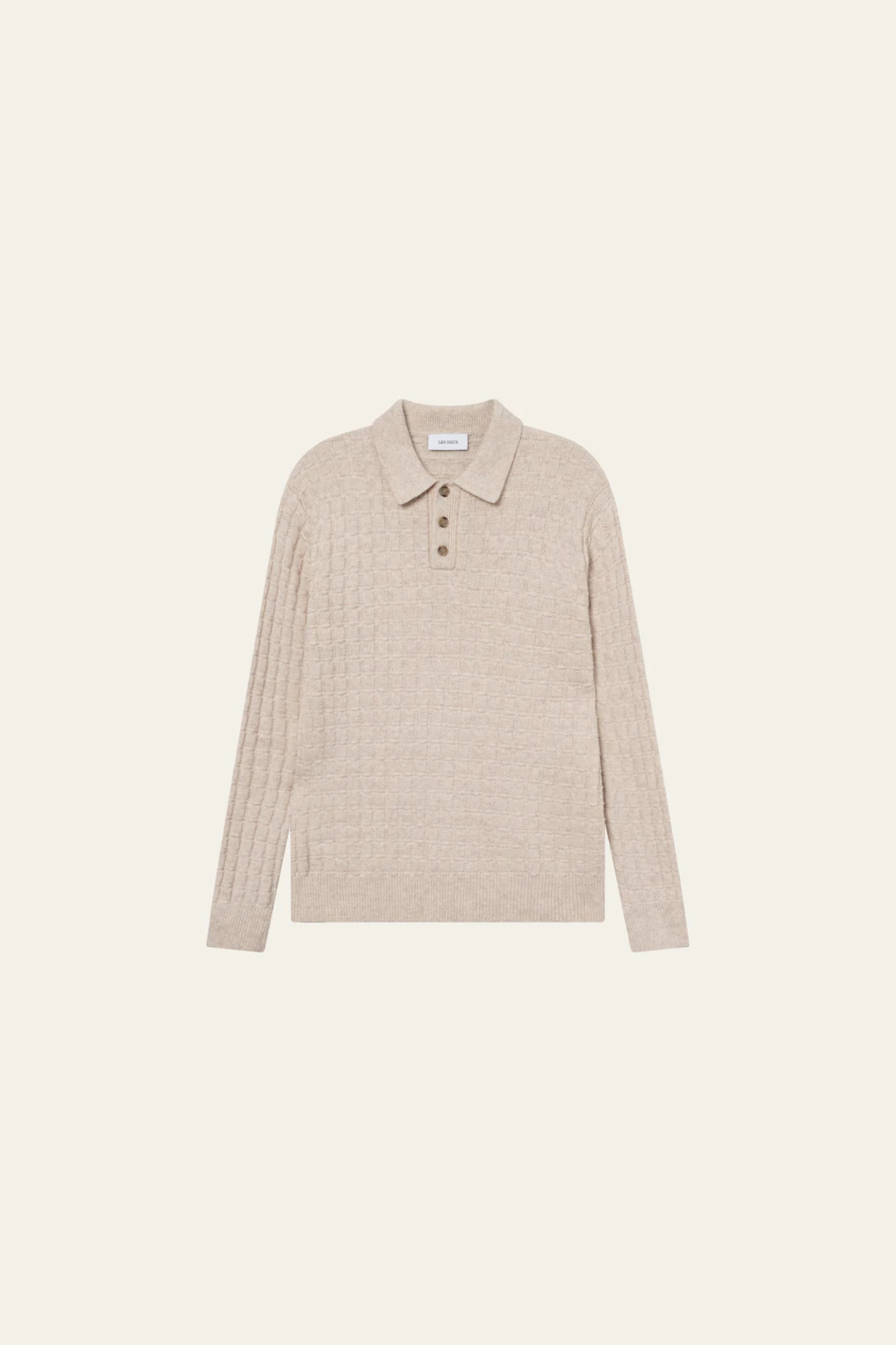 GUSTAV SQUARED STRUCTURE POLO KNIT - LIGHT SAND MELANGE