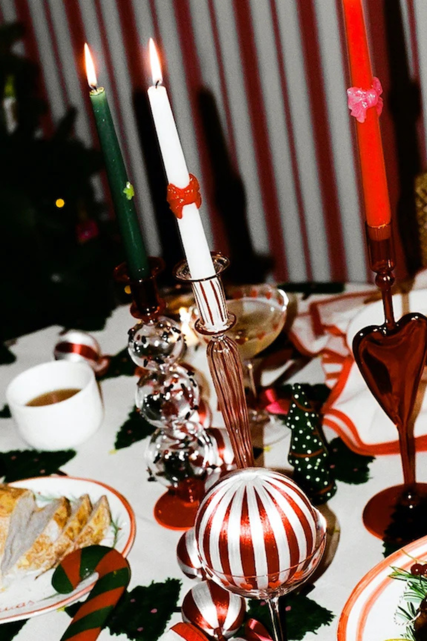 CANDY CANE STRIPED CANDLE HOLDER