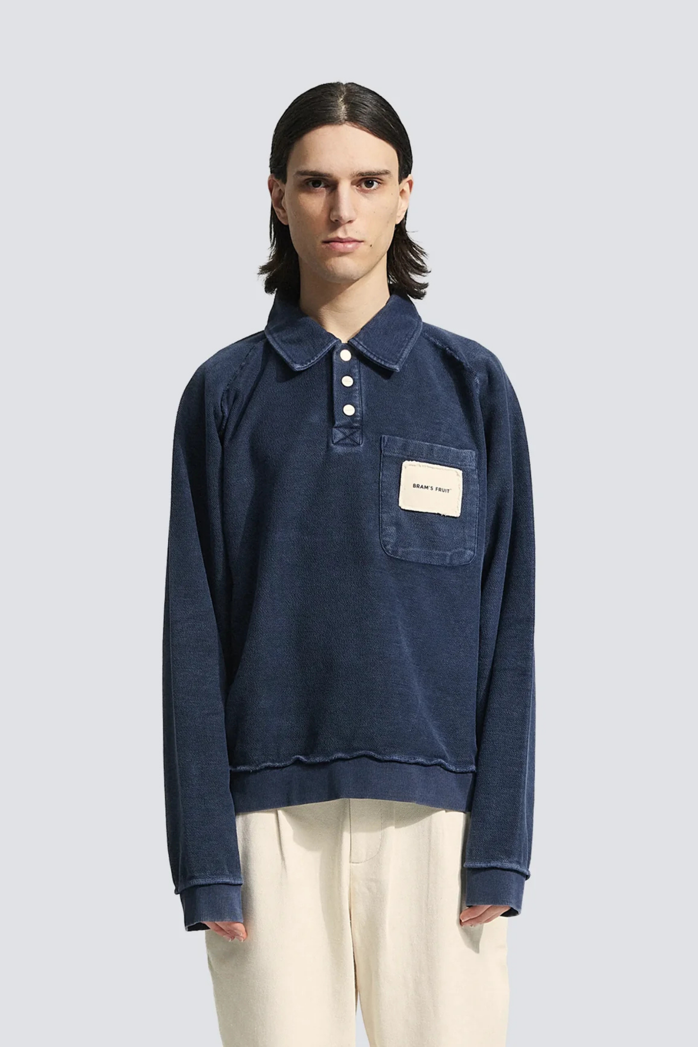 CHEST POCKET SWEAT POLO - WASHED MIDNIGHT BLUE