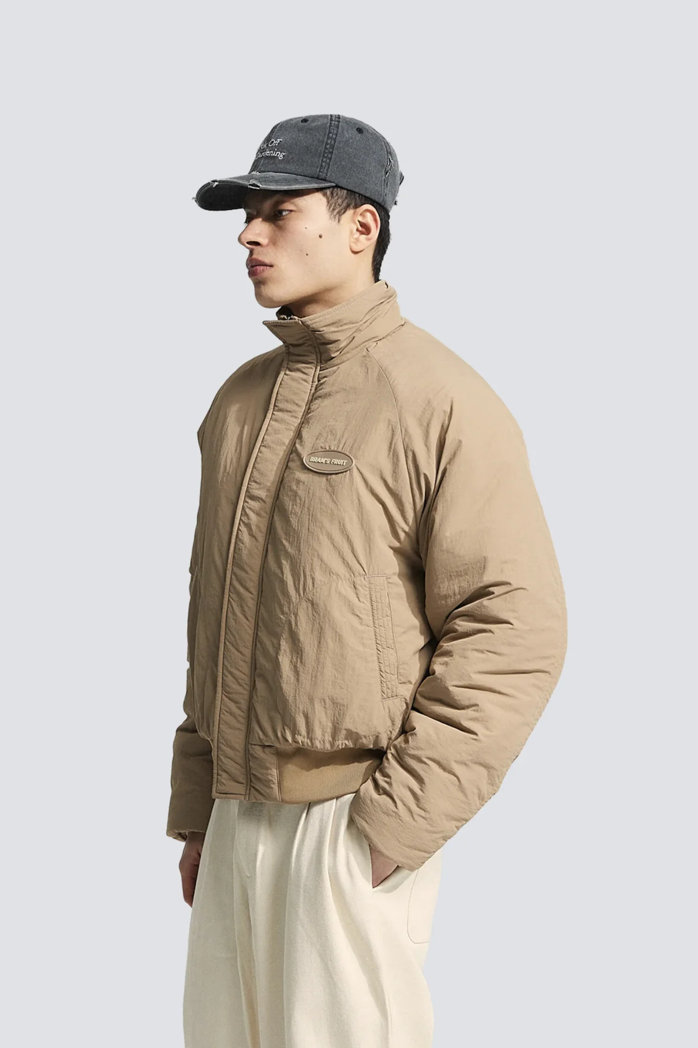 EMBLEM PATCH PADDED JACKET - KHAKI