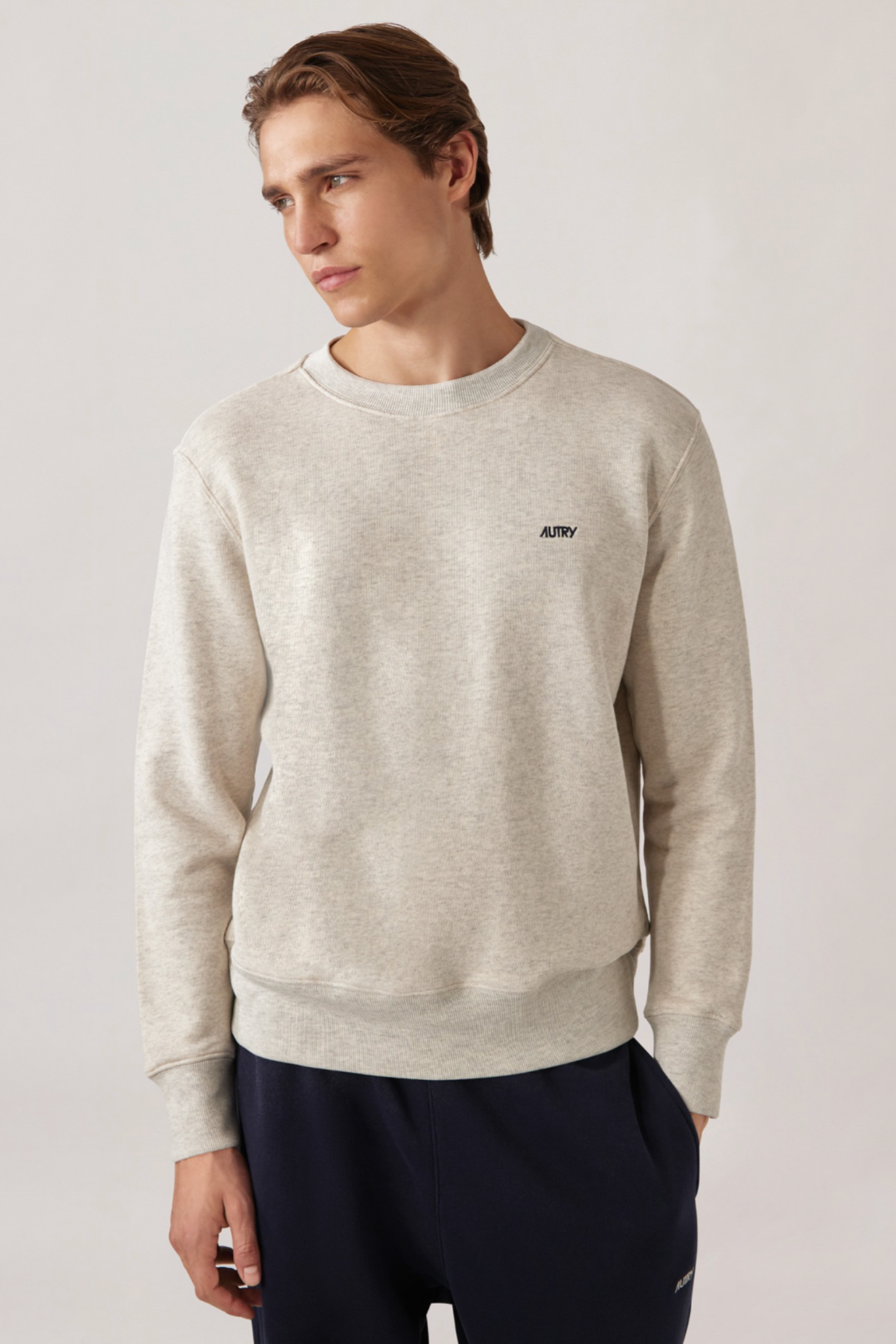 EMBROIDERED AUTRY LOGO CREWNECK - JERSEY MELANGE