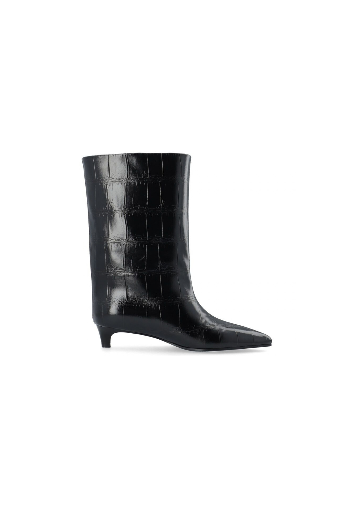 AMELIA WIDE MID PULL ON BOOTS - BLACK CROCO