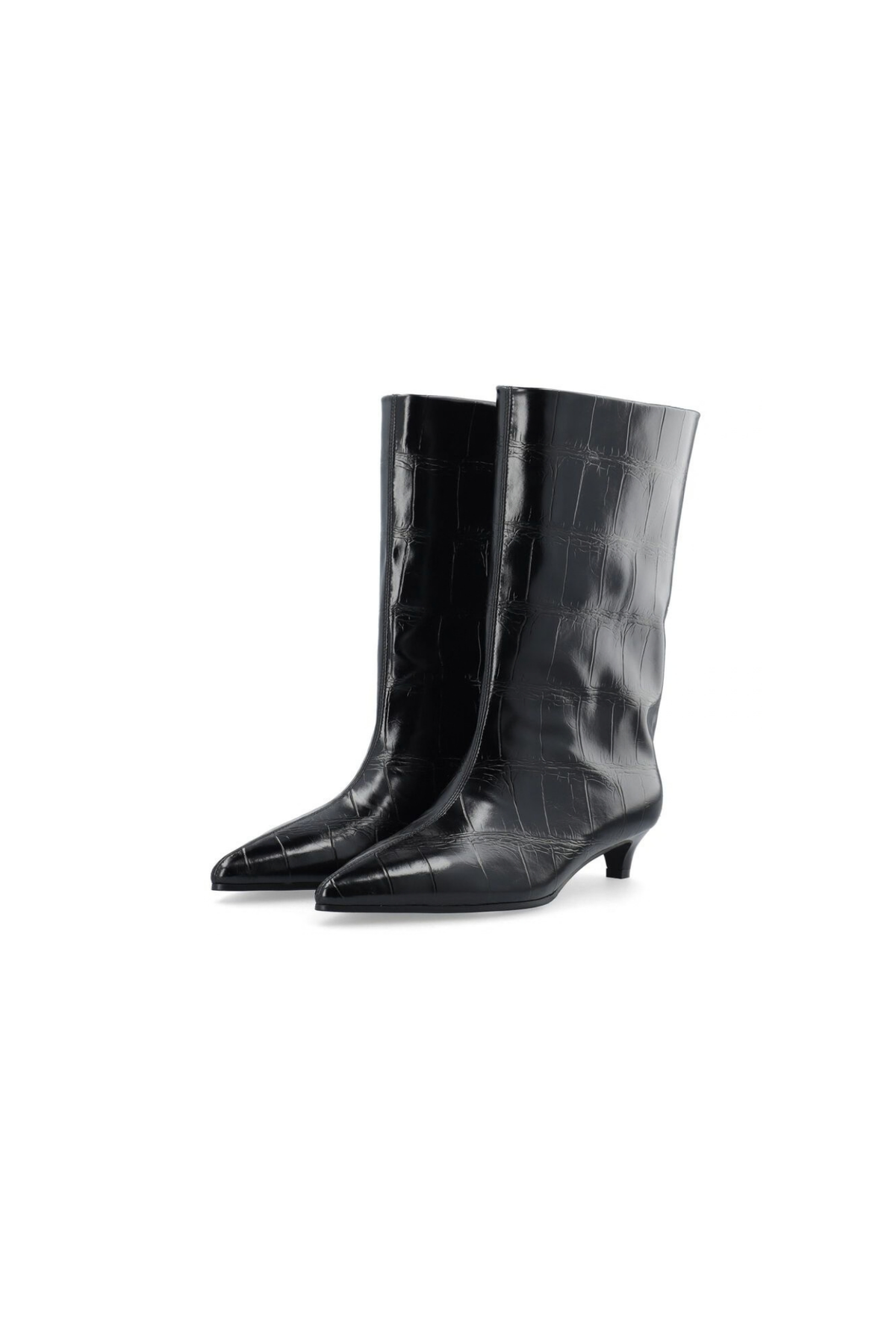AMELIA WIDE MID PULL ON BOOTS - BLACK CROCO