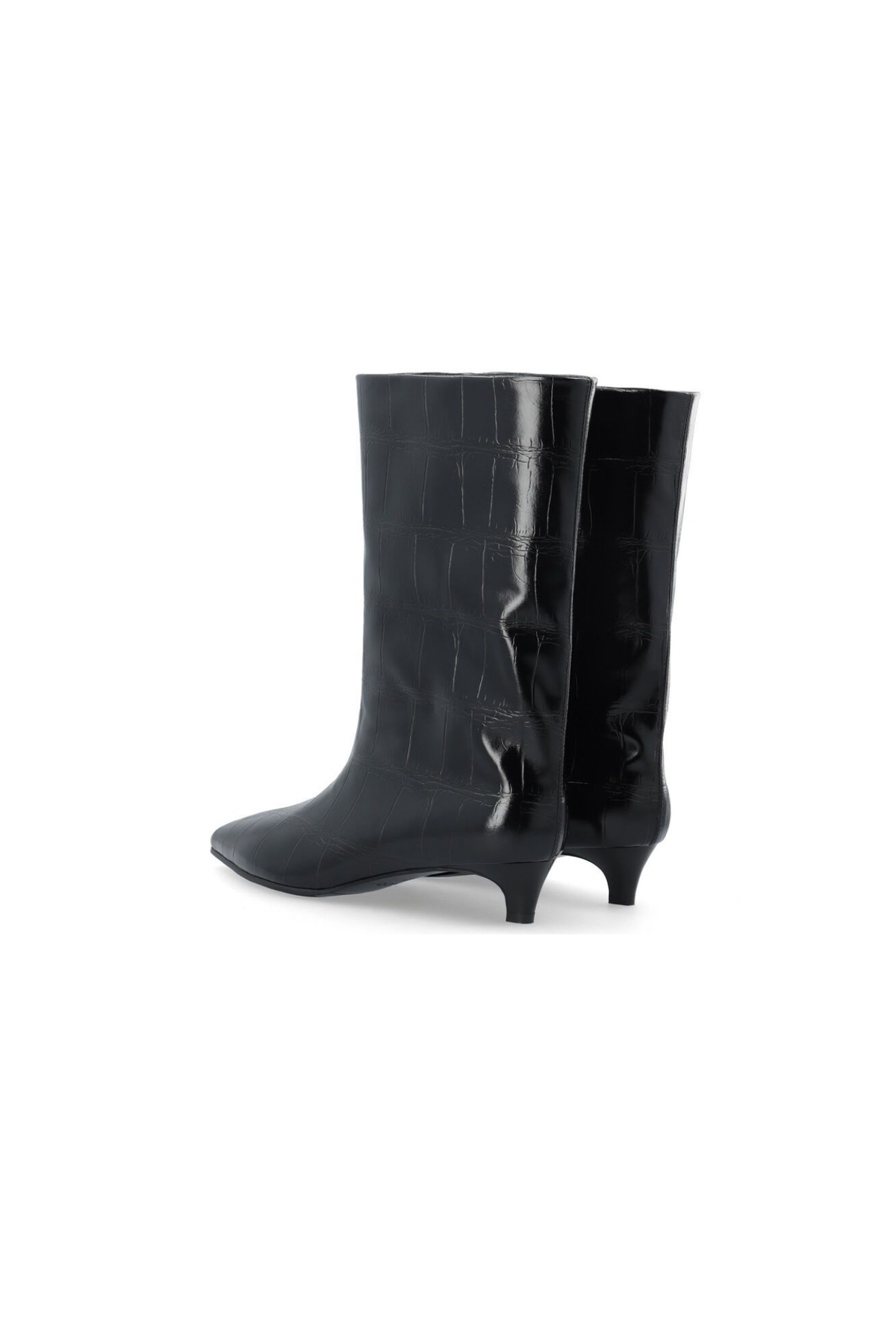 AMELIA WIDE MID PULL ON BOOTS - BLACK CROCO