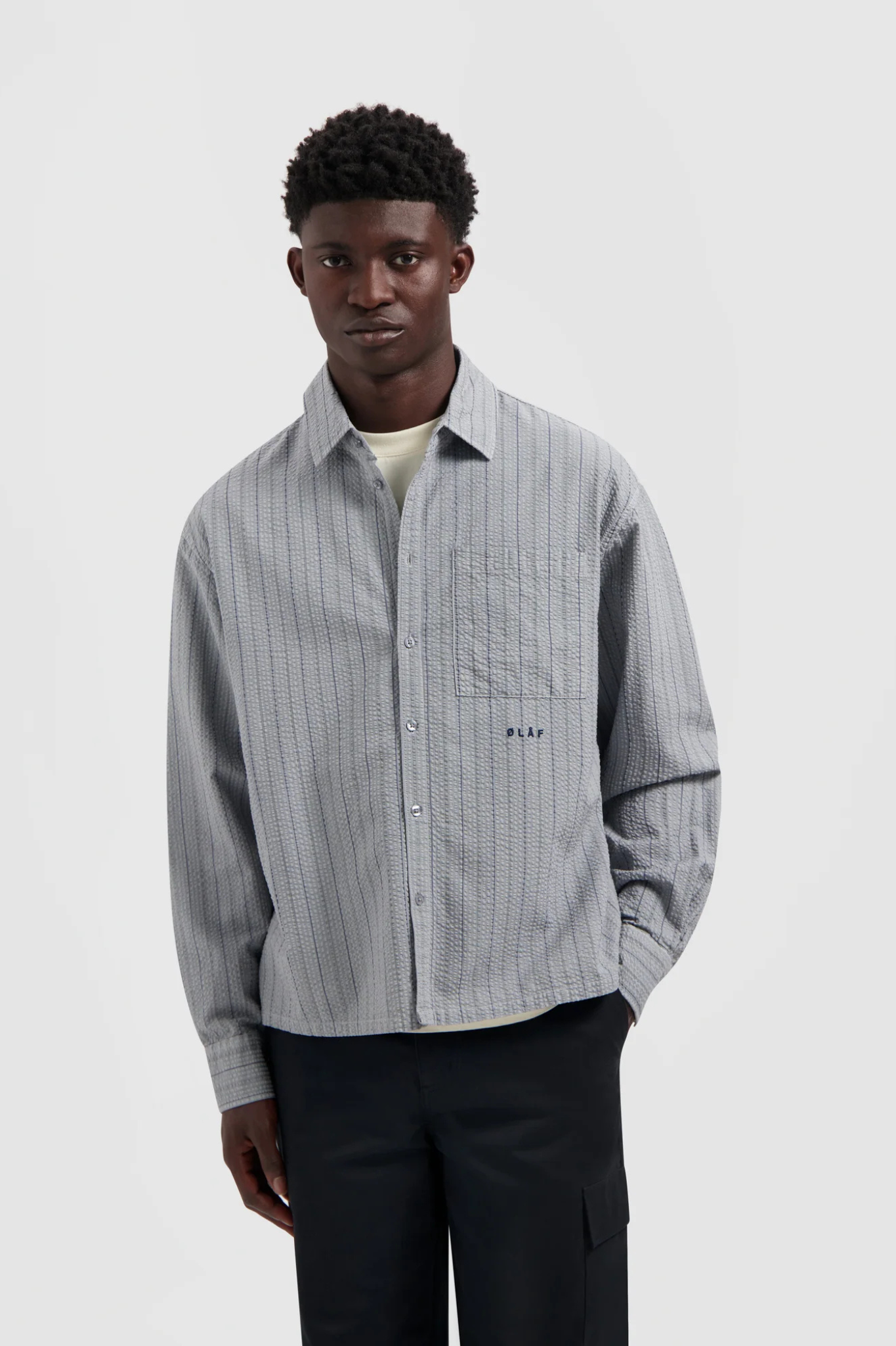 STRIPED BOXY SHIRT - NAVY