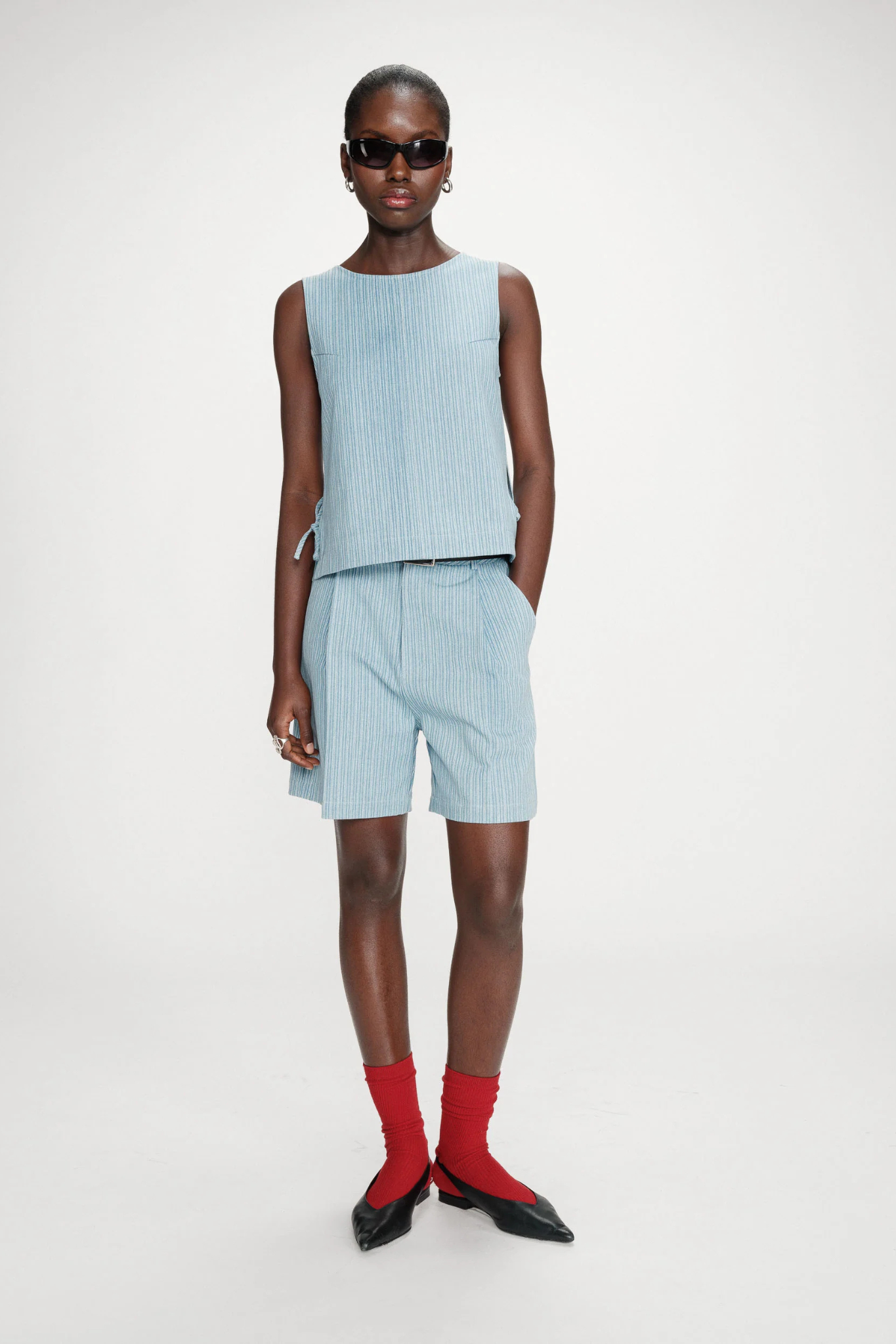 VENDOME DENIM TOP - STRIPED BLUE