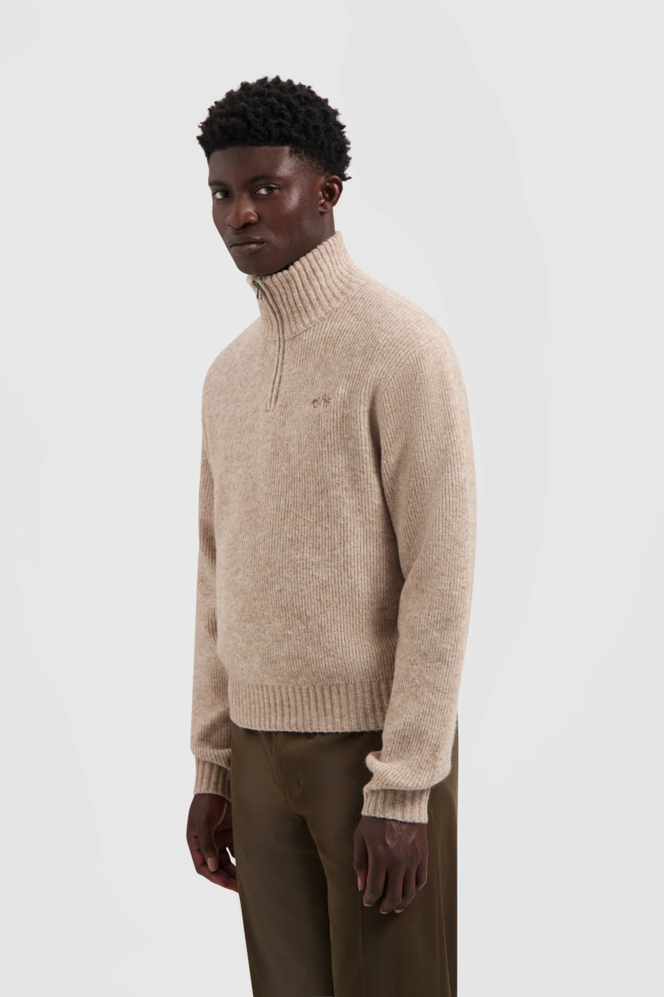 SIGNATURE KNITTED ZIP MOCK - HEMP