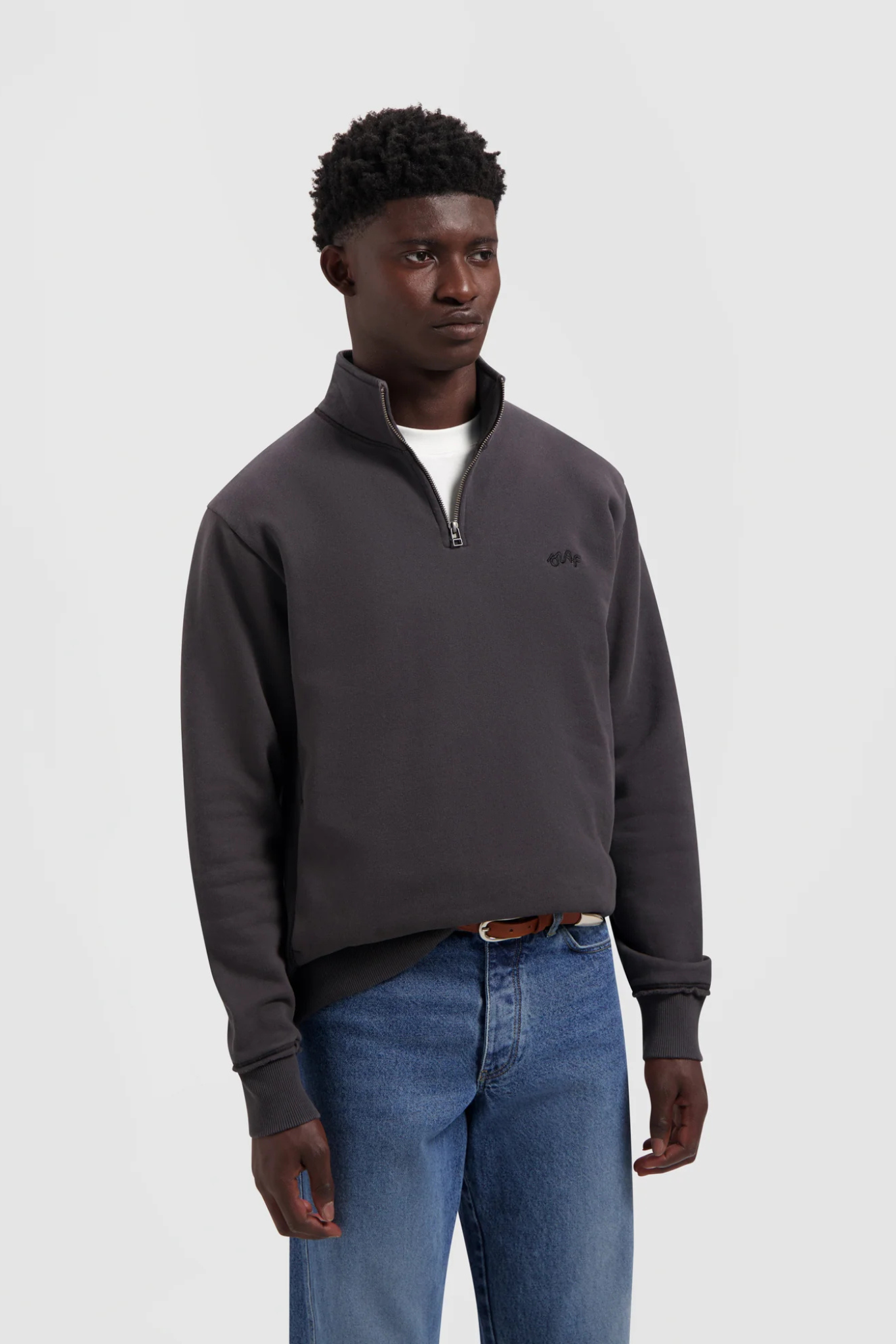 SIGNATURE ZIP MOCK - CHARCOAL