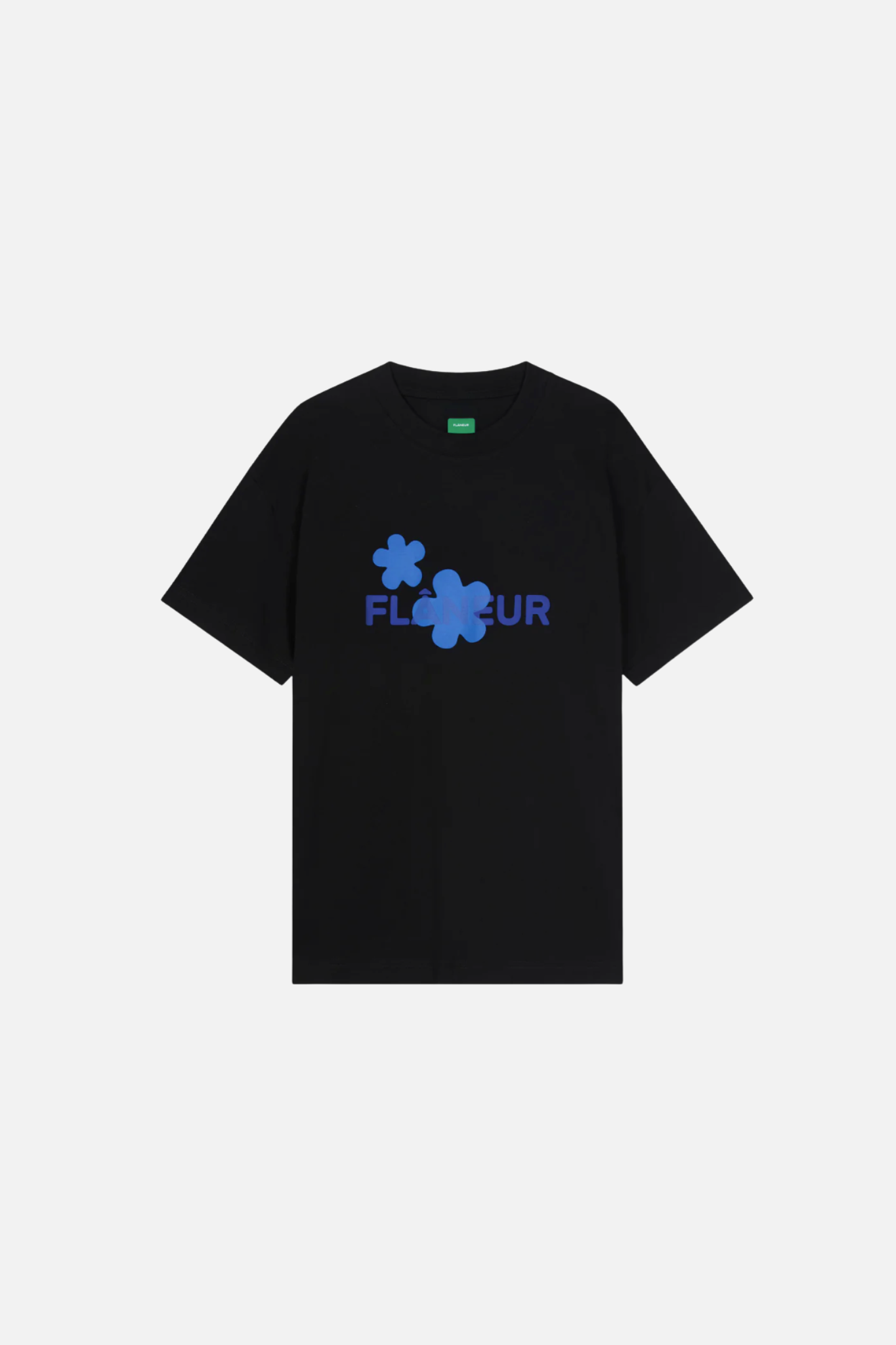 ORGANIC FLOWER T-SHIRT - BLACK / BLUE