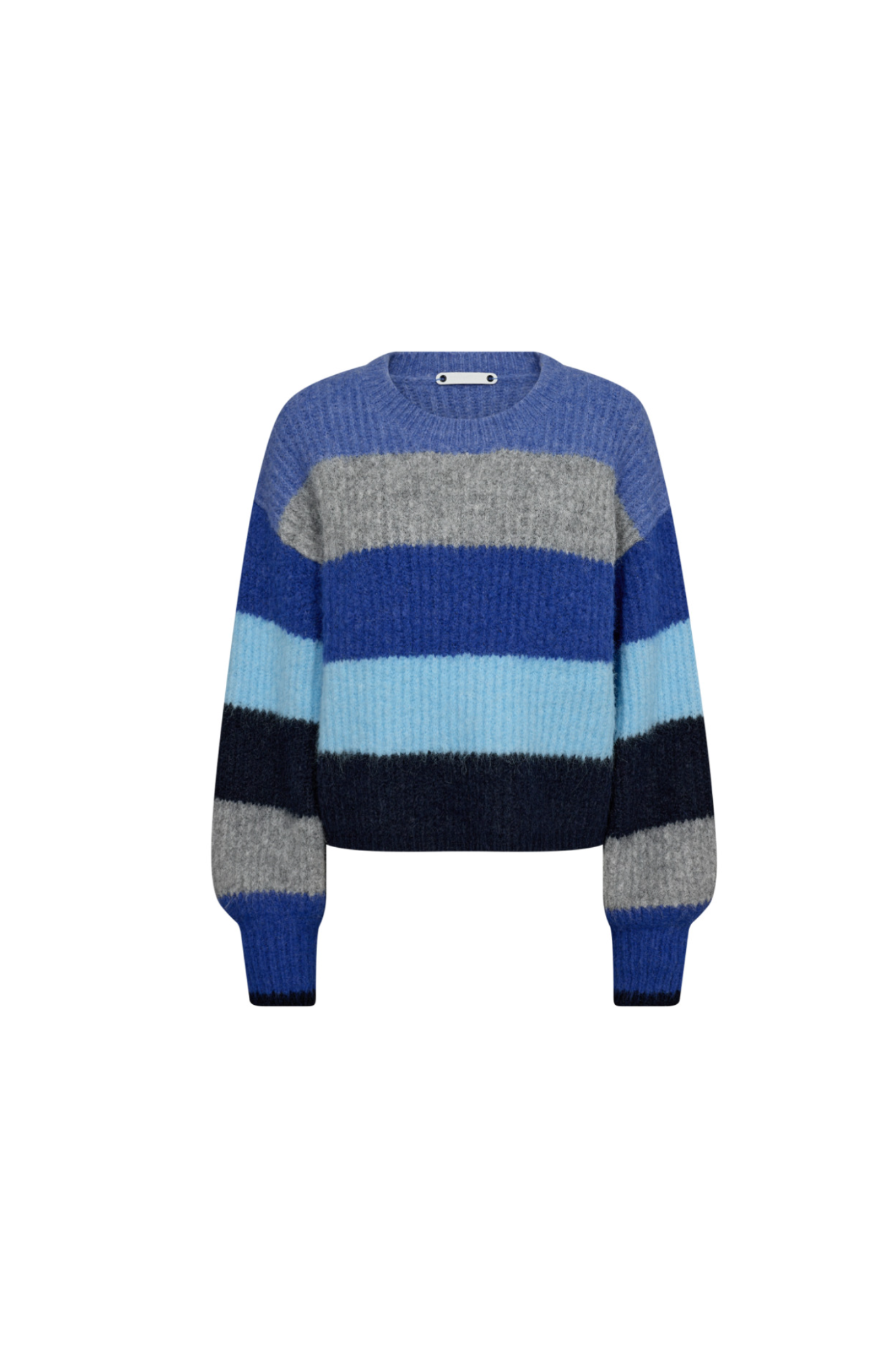 Co'Couture coralie multi blue striped knit. Front flatlay view