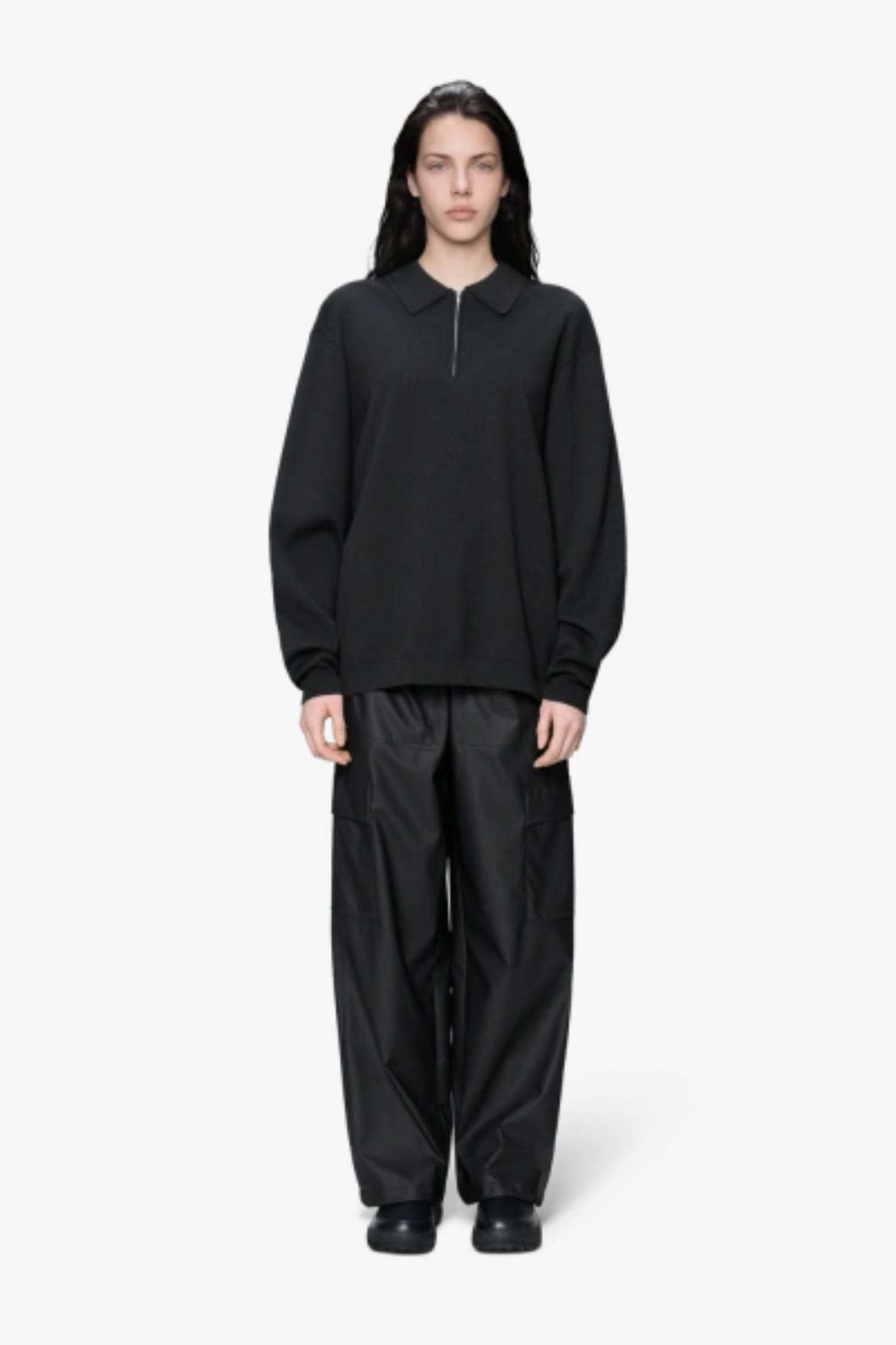 LONG SLEEVE POLO - BLACK