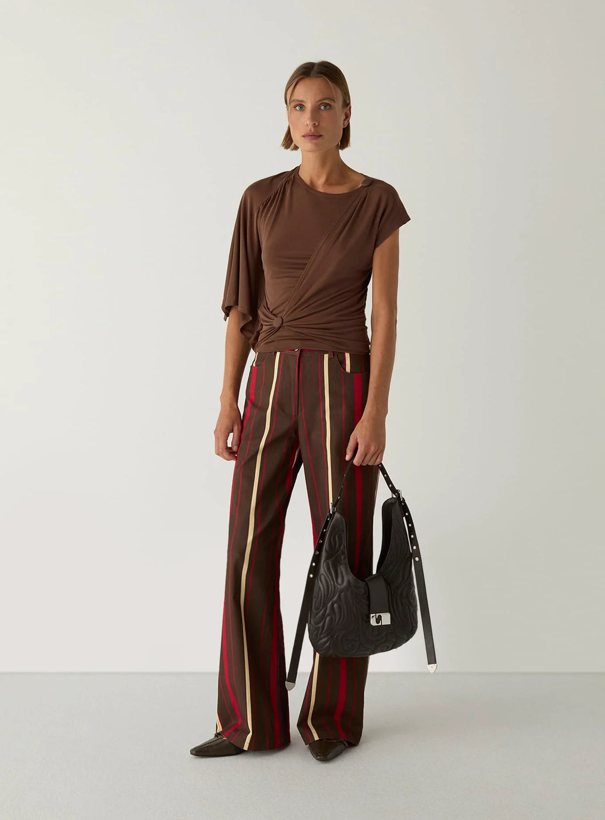 ALF ASYMMETRIC DRAPPED TOP - BROWN