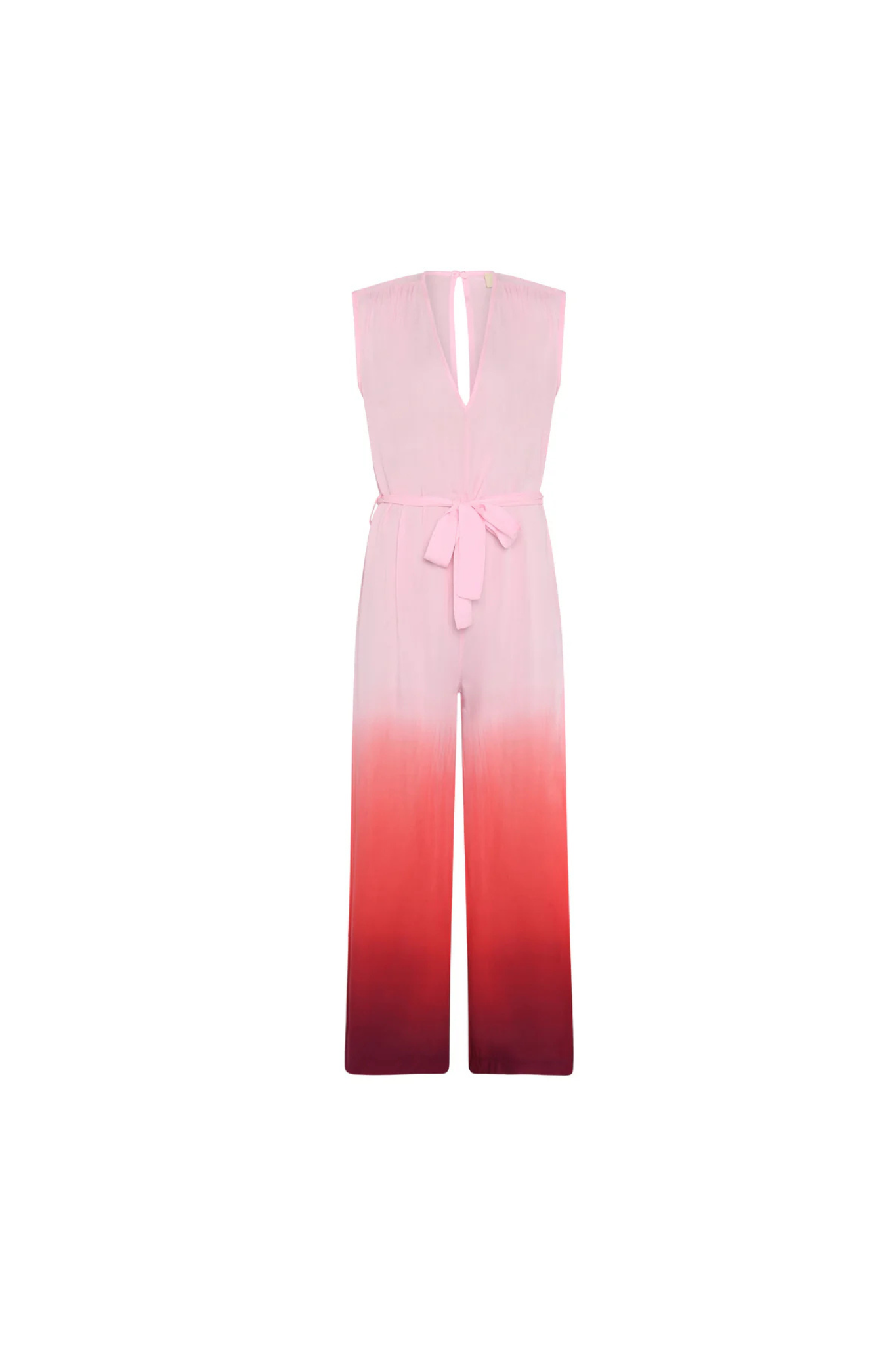 FRNCH cadia jumpsuit in tie-dye pink and red. Front flatlay view