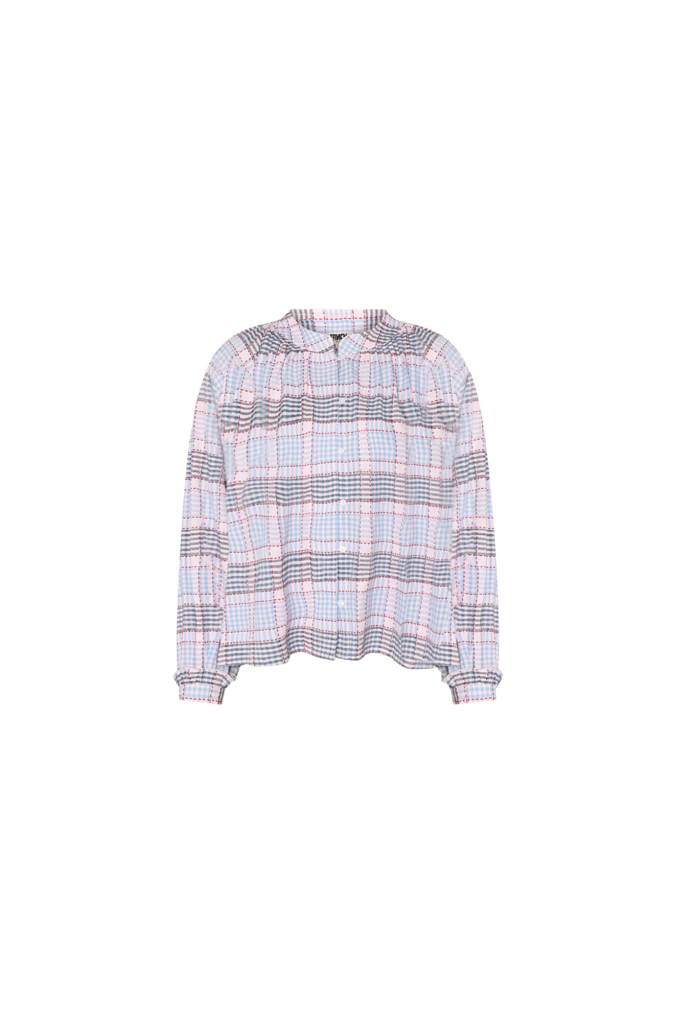 FRNCH maile shirt in blue checked. Front flatlay view