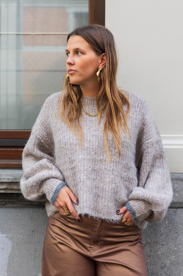 CORALIECC CROP RIB O-KNIT - WALNUT