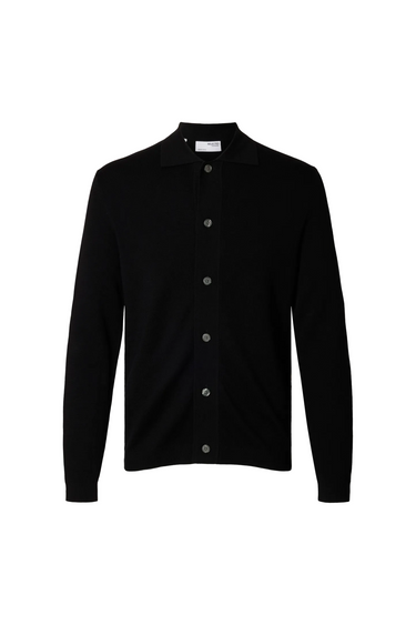 SLHTRAY LS KNIT MERINO BUTTON CARDIGAN - BLACK